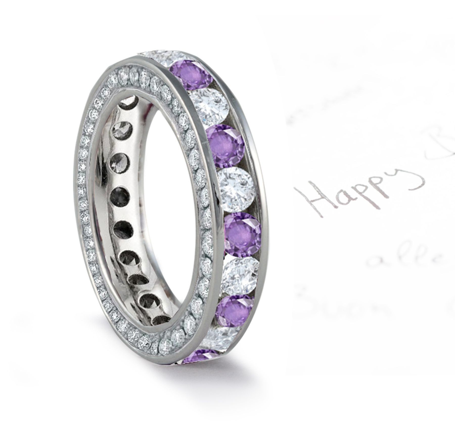 Newest Style Purple Sapphire & Diamond Wedding Bands