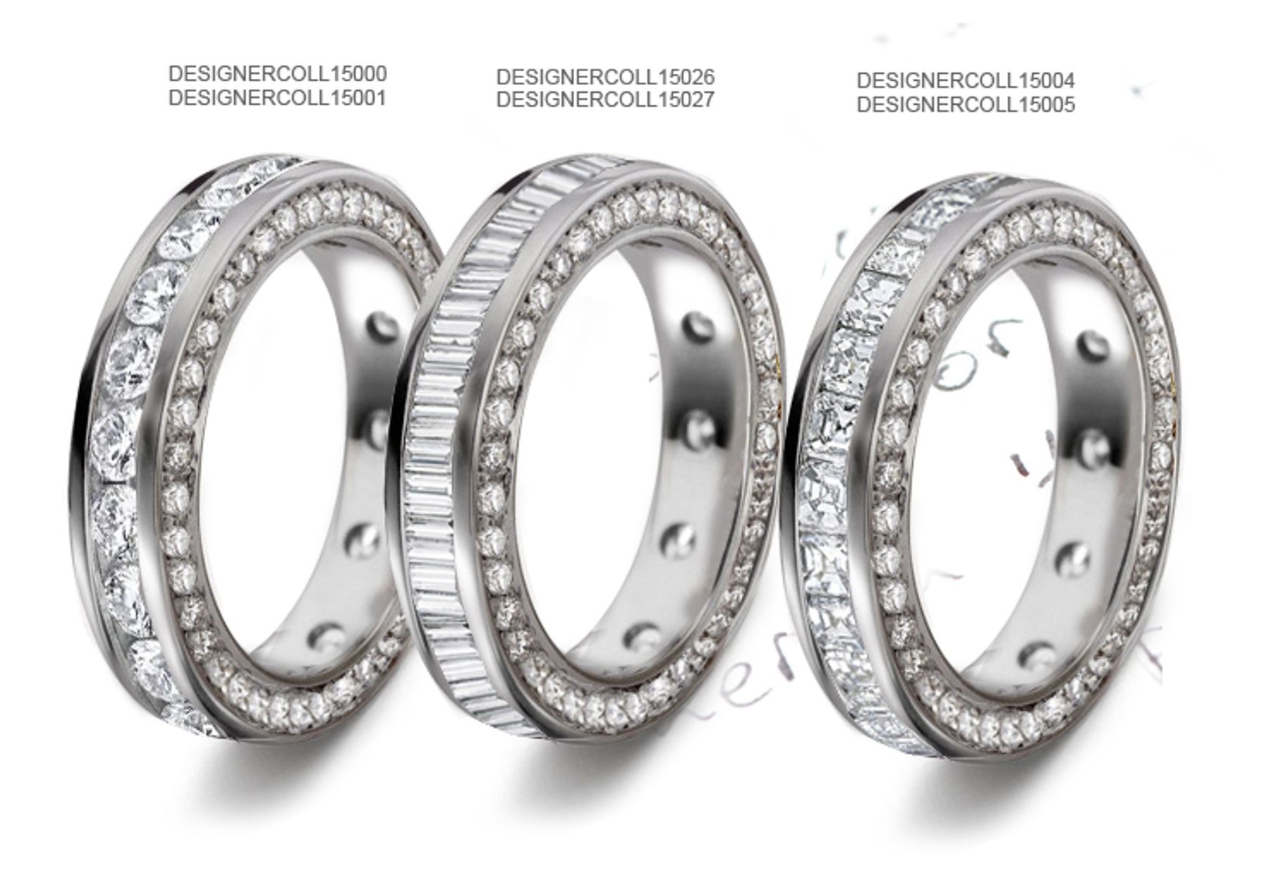 Princess & Baguette Cut Channel Set Diamond Ring Diamond Halos on Both Sides in Platinum & Gold