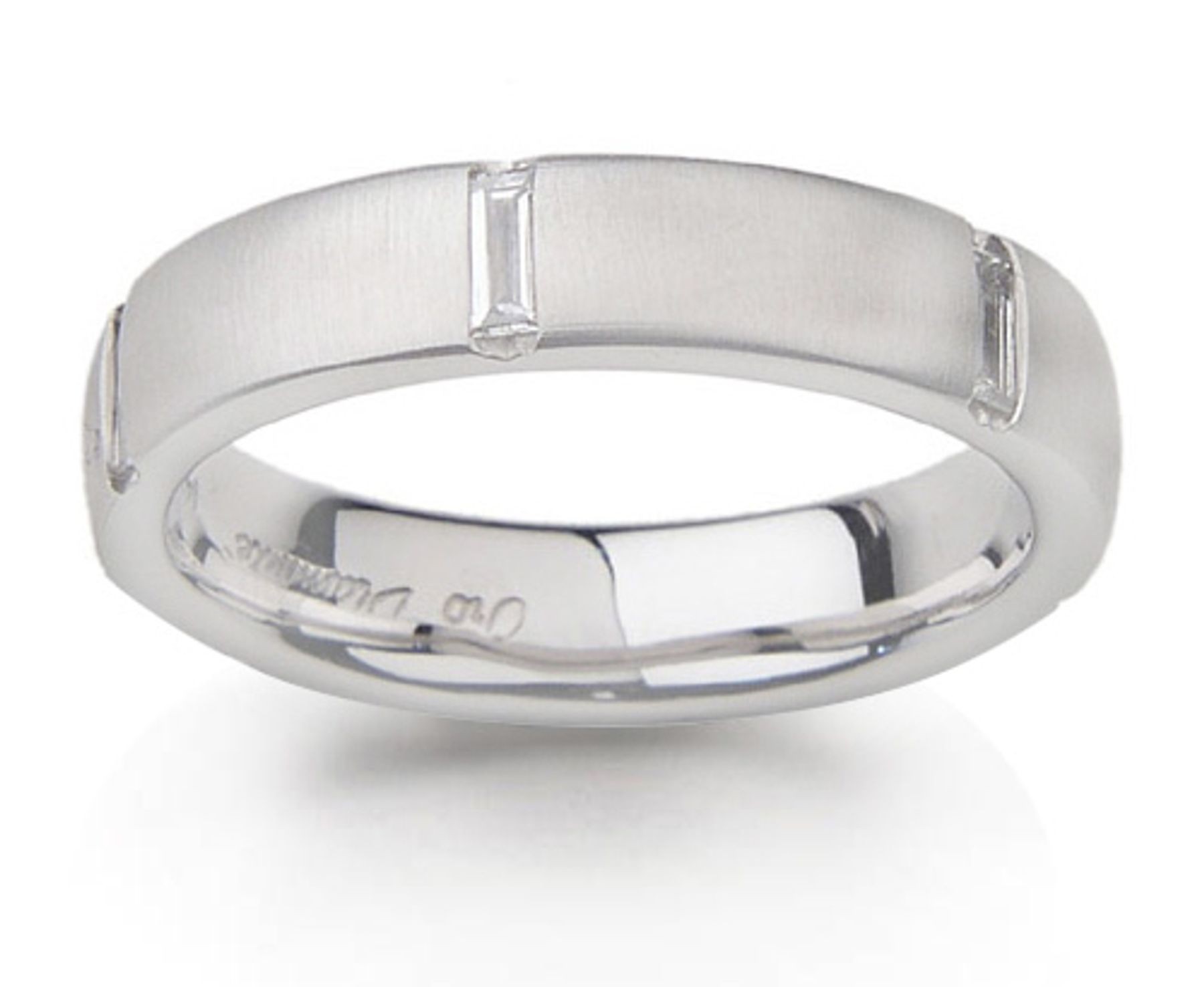 Platinum Comfort Fit Diamond Ring with Baguette Diamonds