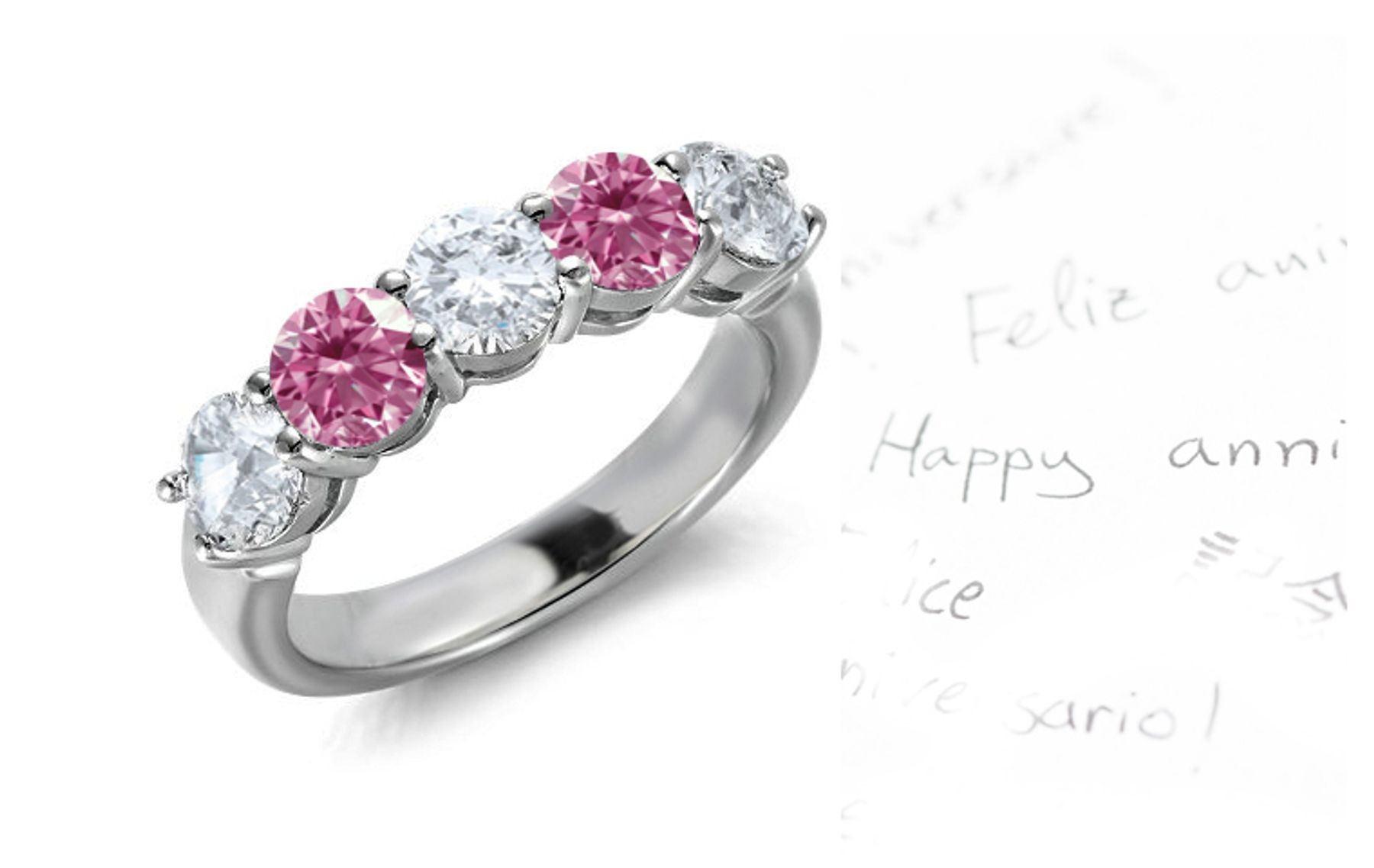 Purple Diamond & White Diamond Fancy Diamond Five Stone Diamond Wedding & Anniversary Ring