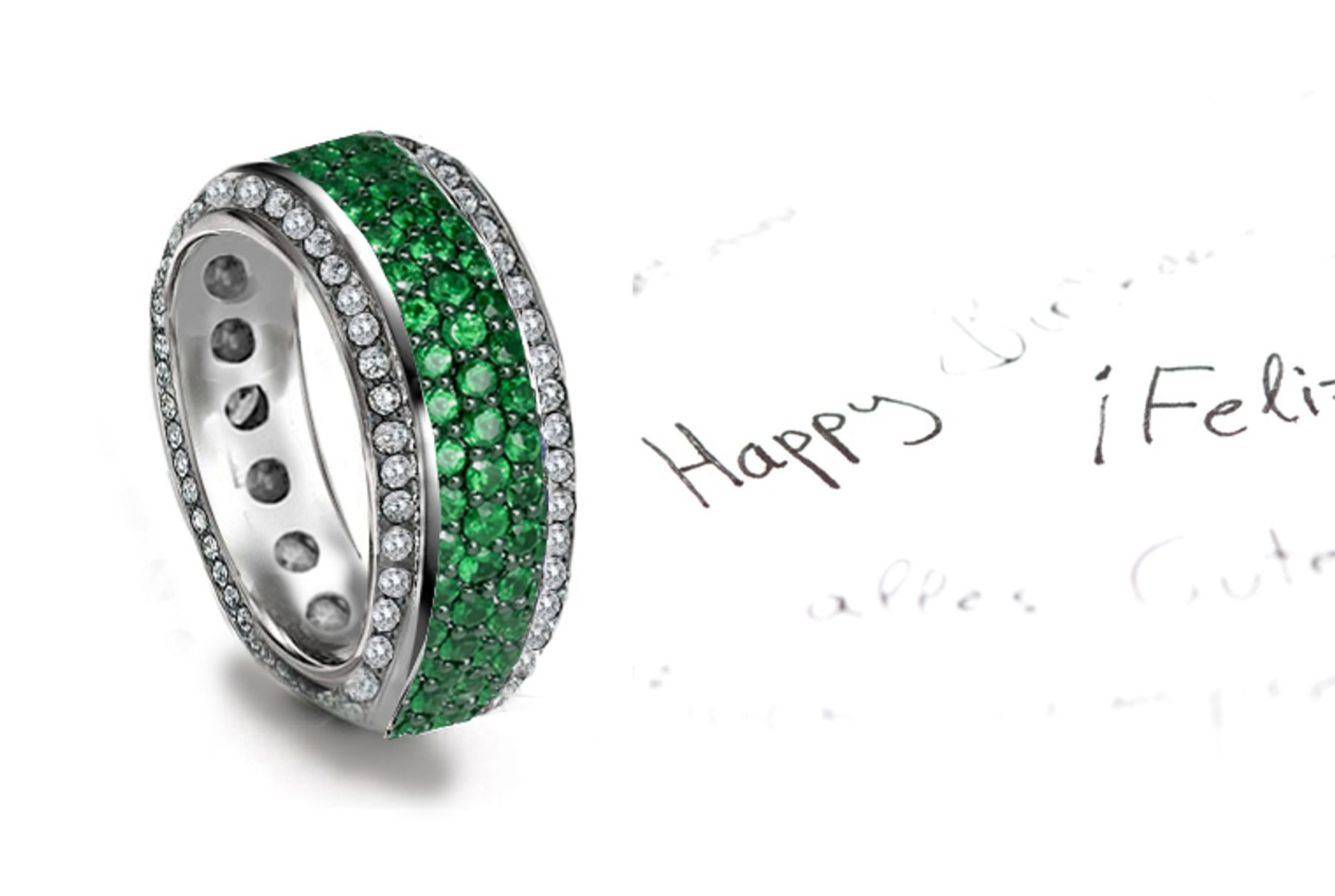 Strikingly Elegant: Micropavee Emerald Diamond Eternity Band