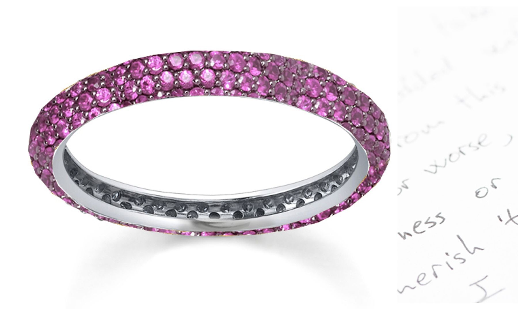 Micropavee Encrusted Delicate Pink Sapphire Eternity Platinum Band