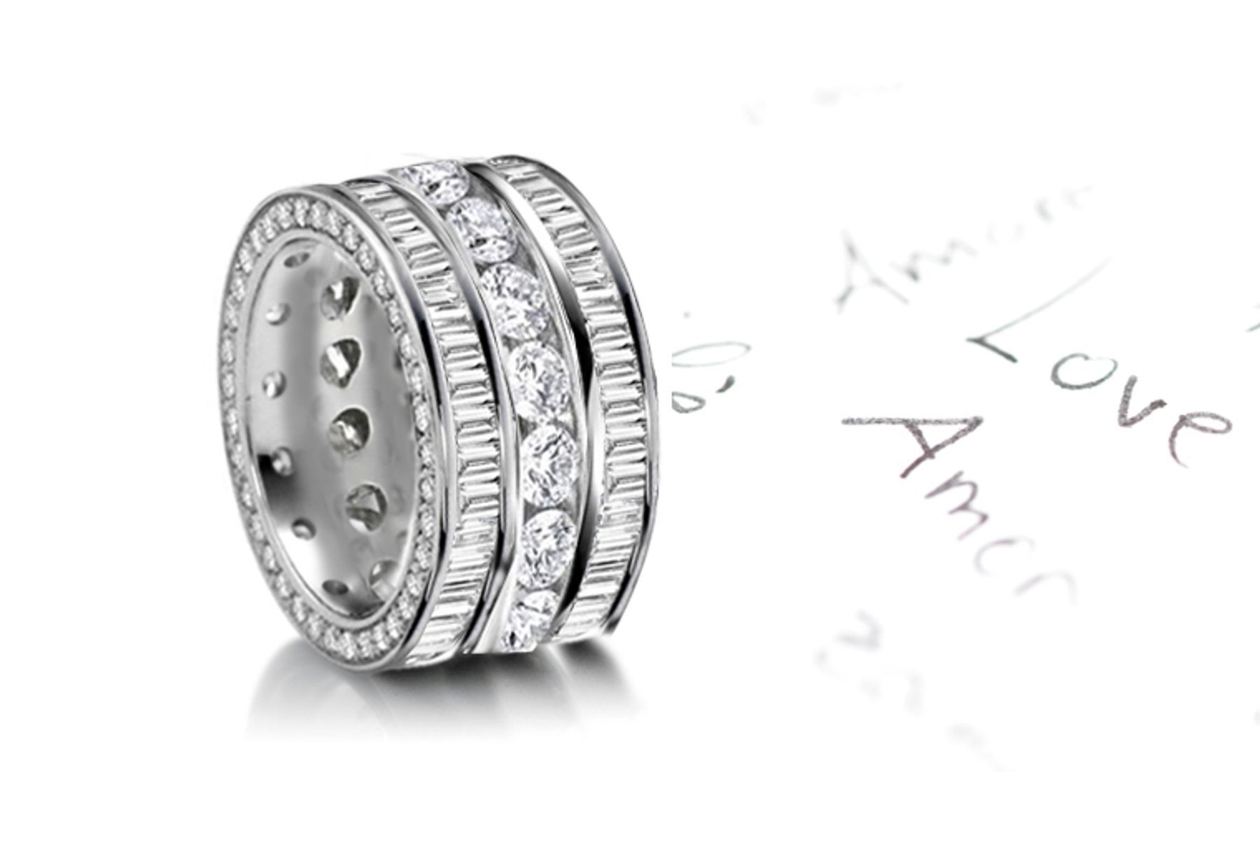 People in Love: Stacked Trio of Round/Baguette Diamond Wedding Bands