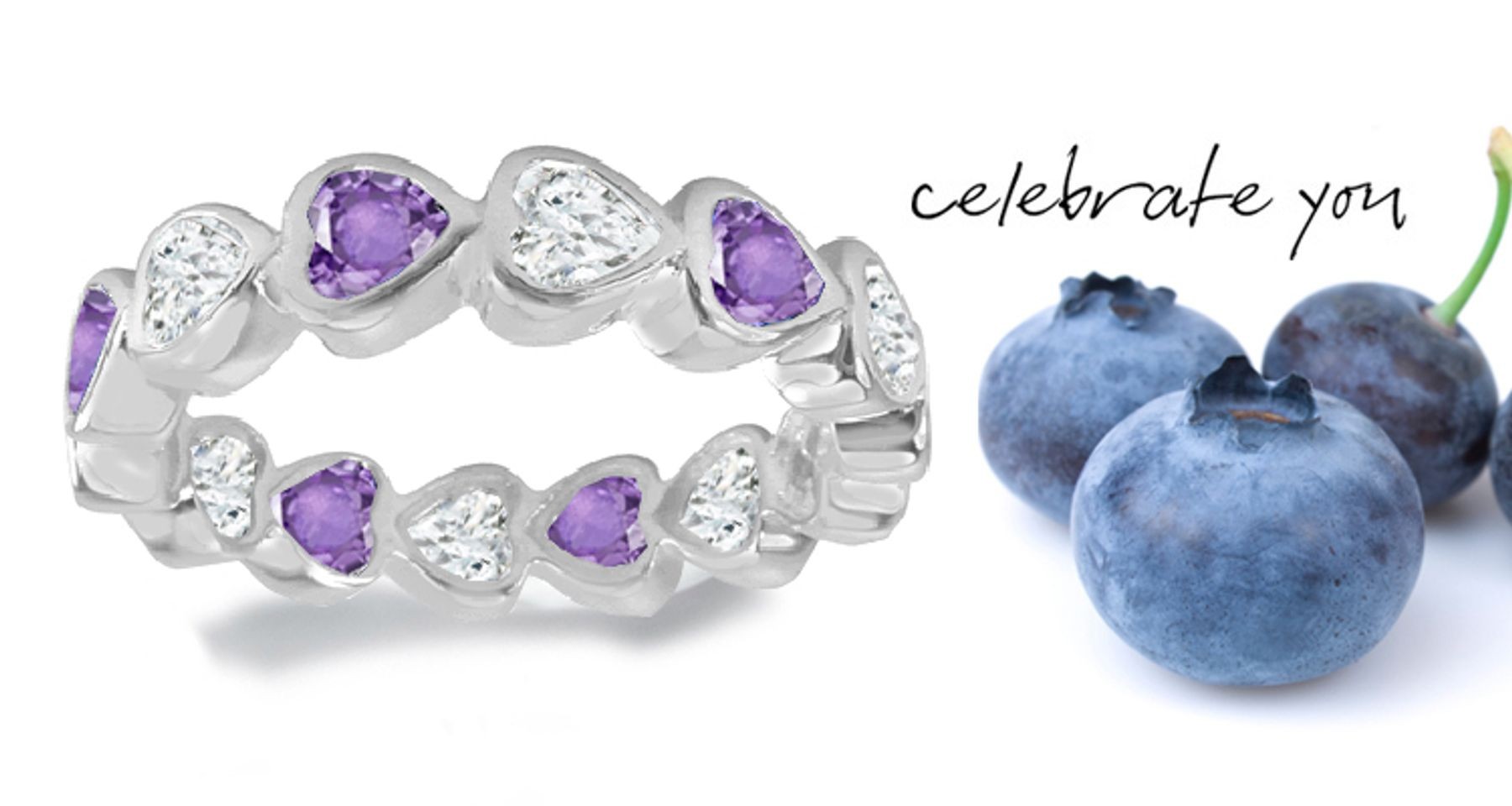 Purple Sapphire Hearts & Diamond Hearts Eternity Rings
