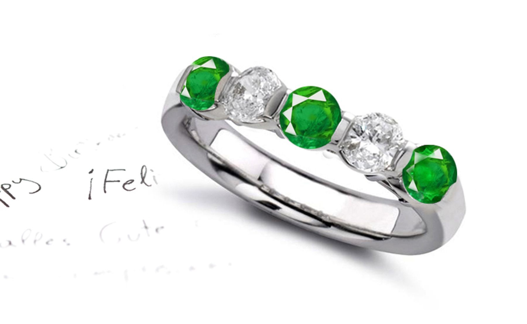 Innovative & Unique: Fascinating 5 Stone Emerald & Diamond Ring