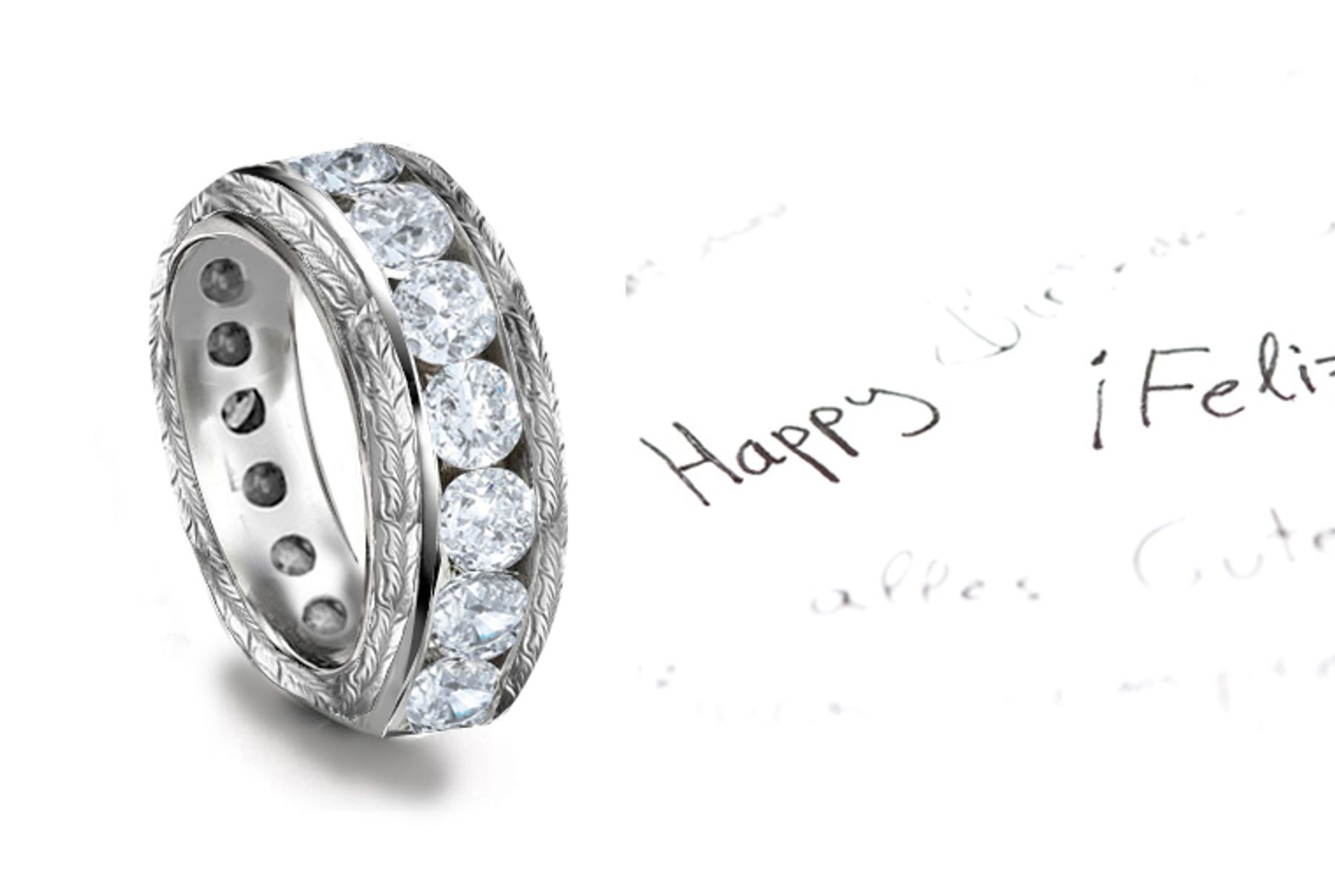 Inpired By Nature: A Twinkling Channel Set Diamonds Chic Band With Scrolling Motifs in 14k White Gold