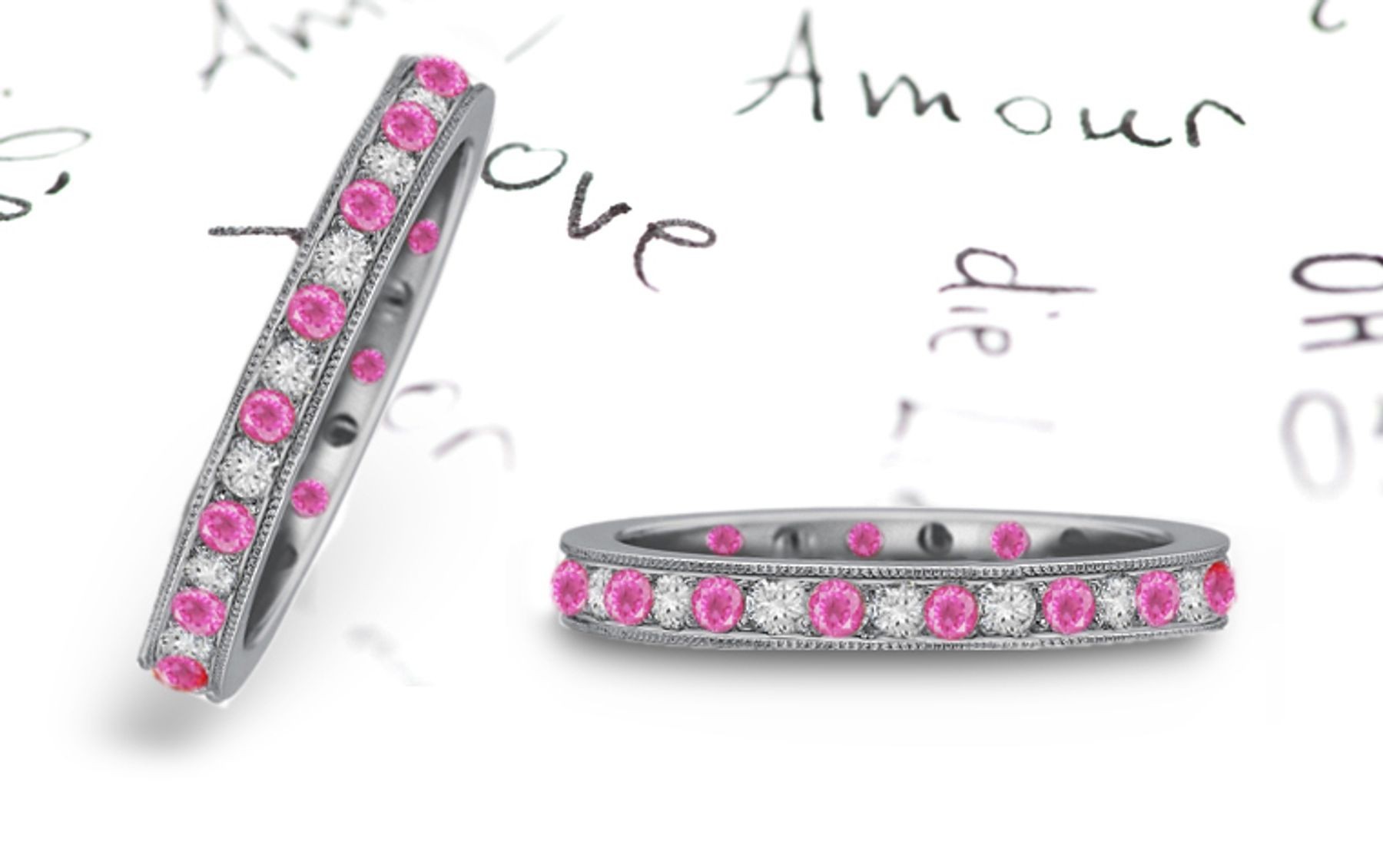 Round Pink Sapphire & Diamond Eternity Rings