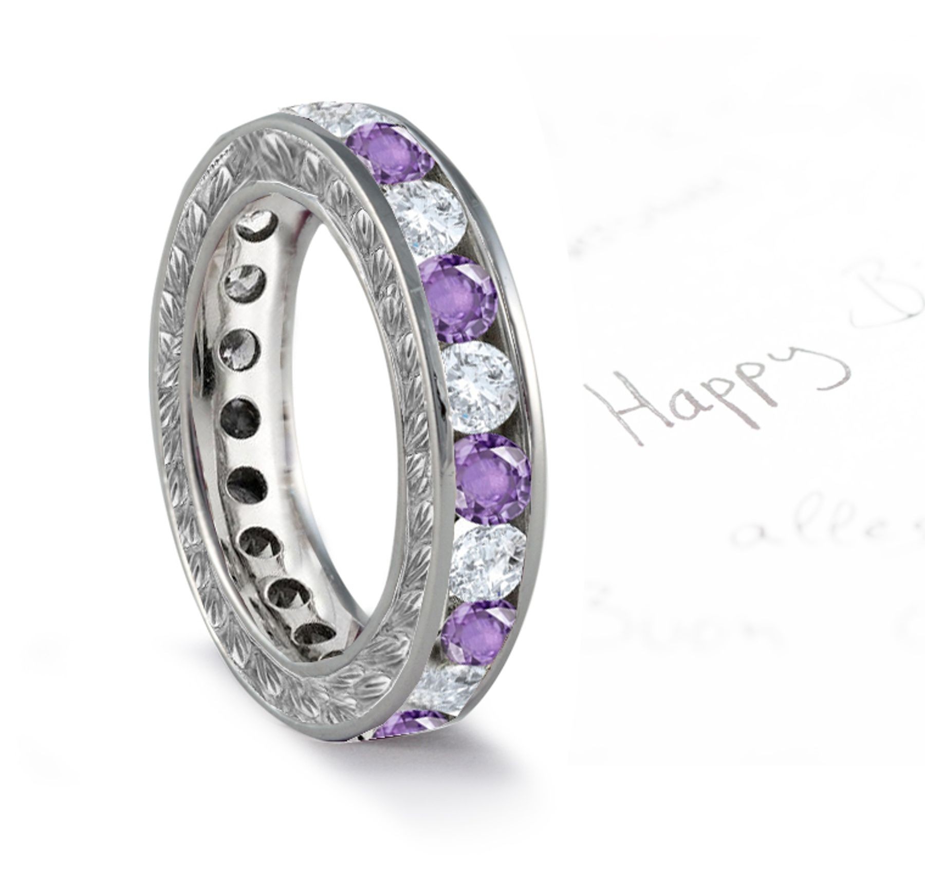 Bold Color Purple Sapphire & Diamond Wedding Bands