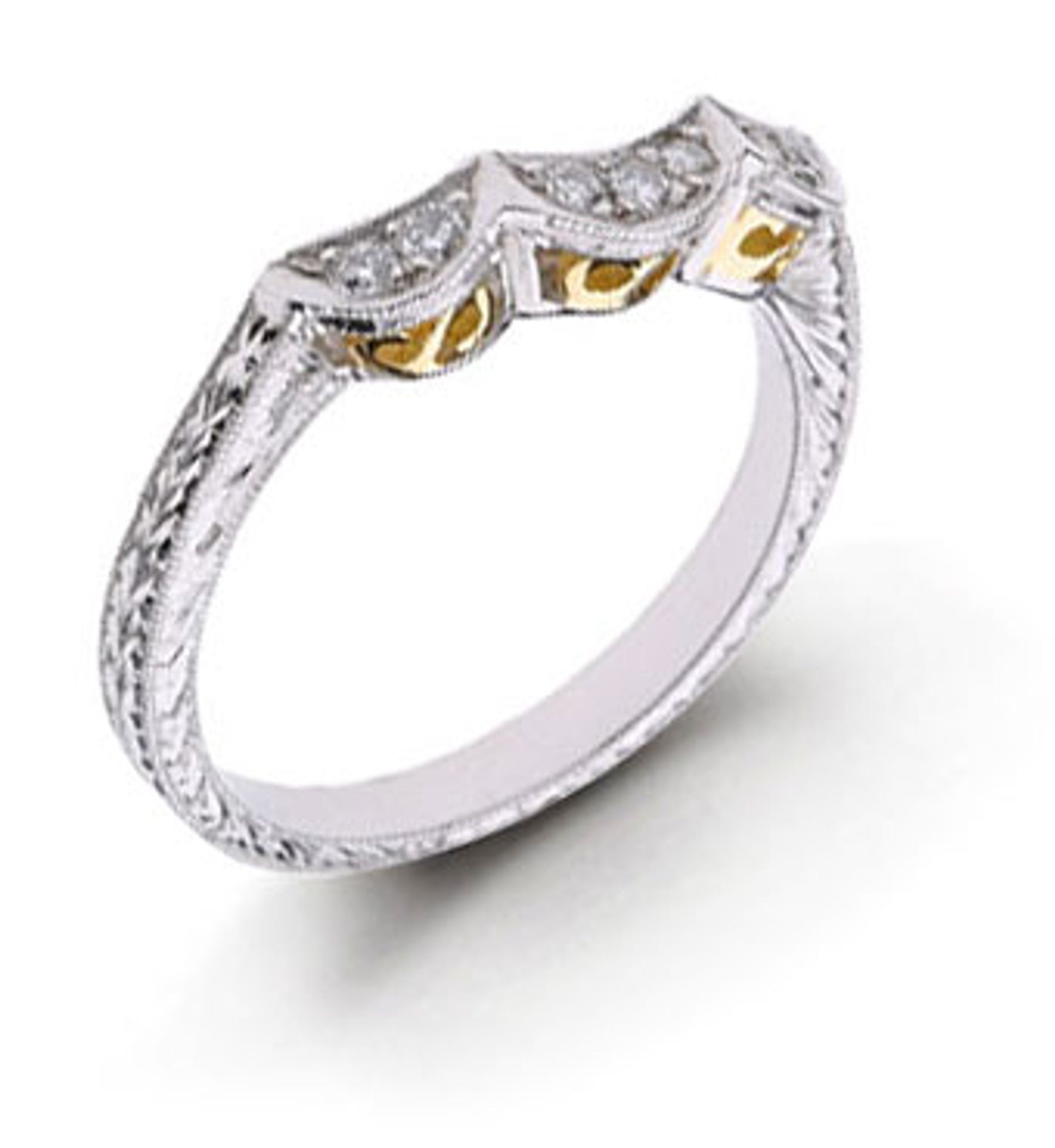 Platinum Hand Engraved Filigree. View Engagement Setting Wedding Bands