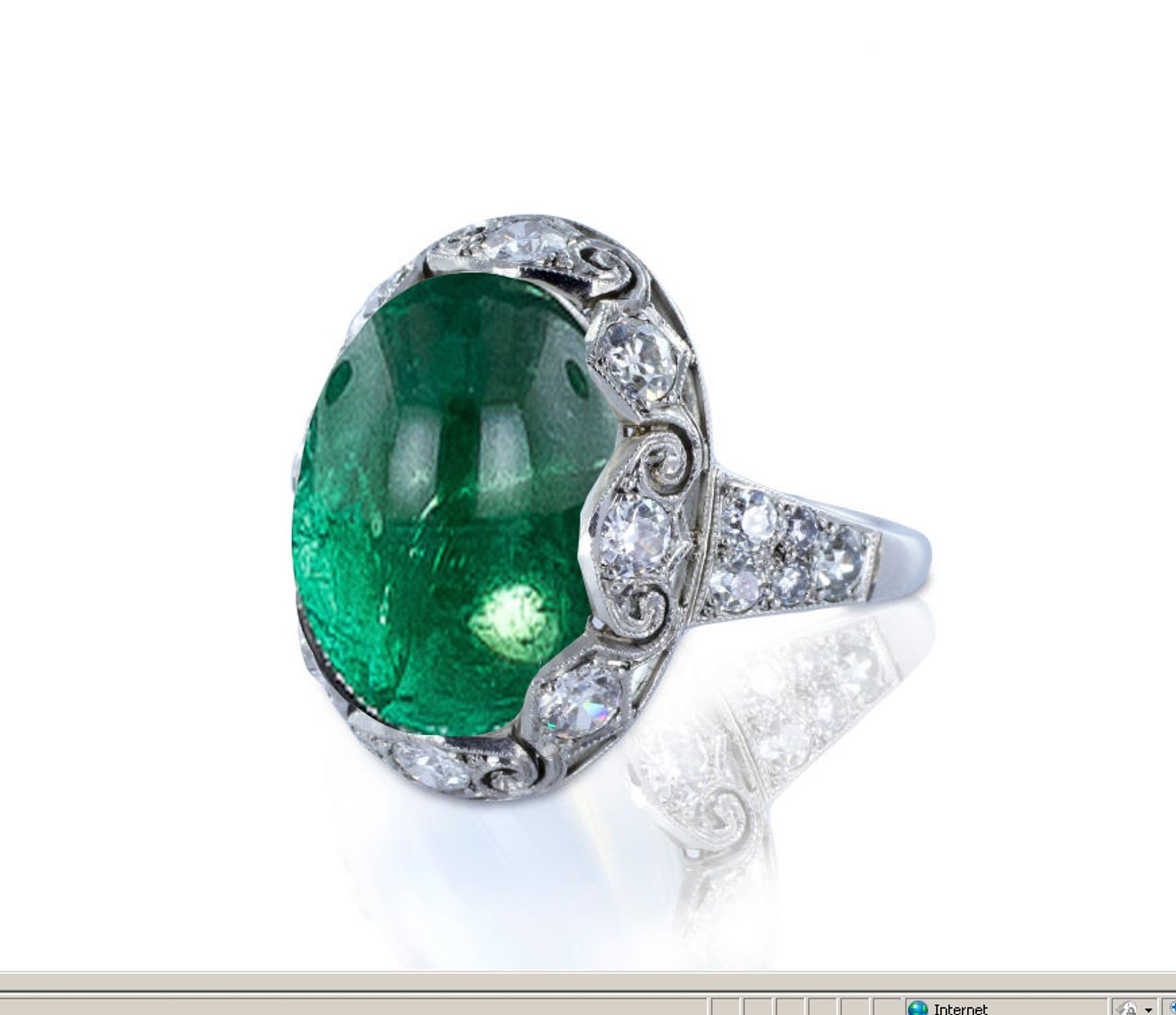 Edwardian, Belle Epoque, Milgrain, Filigree, Crystal Green, Deeply Saturated, Emerald Cabochon