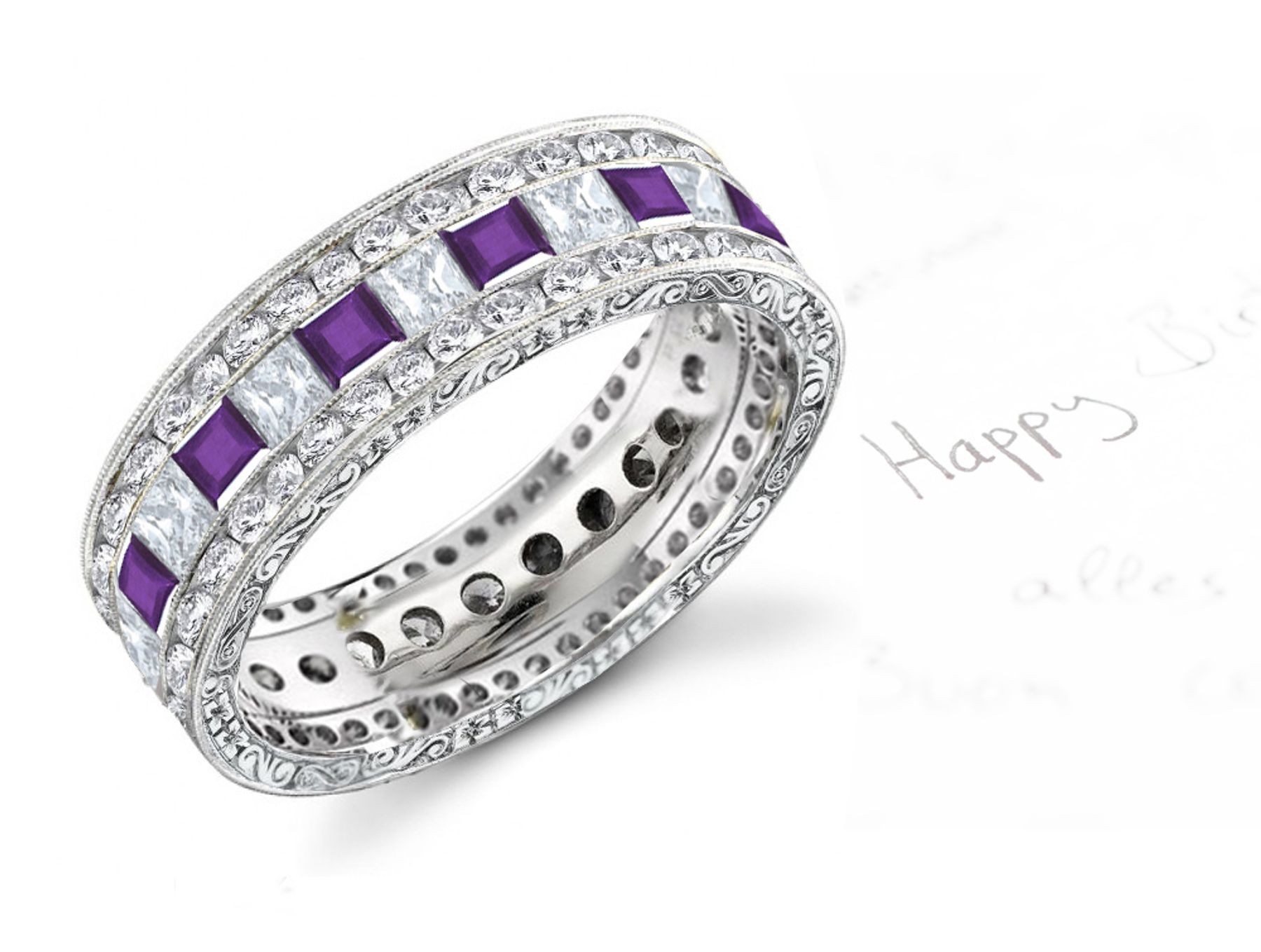 Designer Purple Sapphire & Diamond Wedding Bands