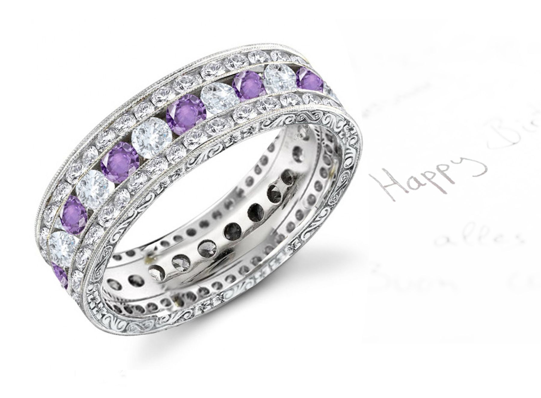 Sunlight Sparkling Purple Sapphire & Diamond Wedding Bands