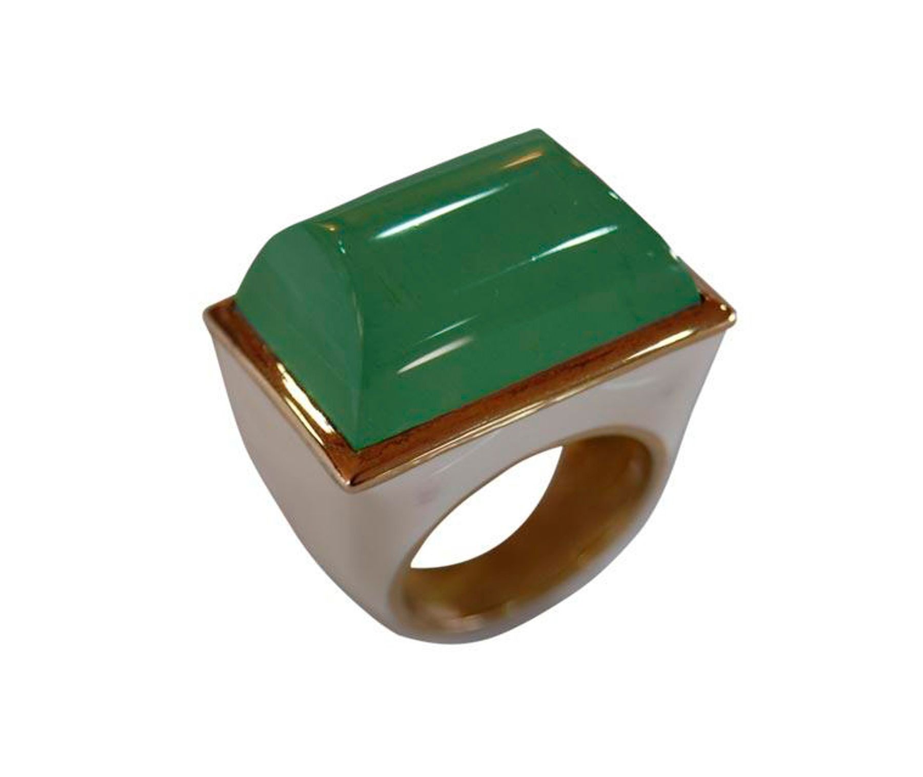 Collosal High Domed Mens Special Design Antique Emerald Crystal Enamel Rectangle Ring