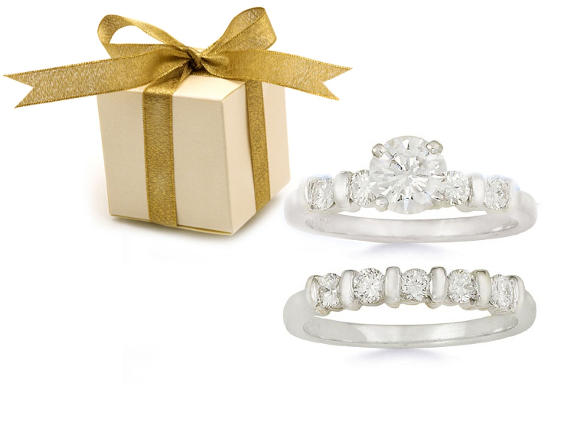 Pre-set Engagement Ring. Engagement Wedding Ring Matching Set. 