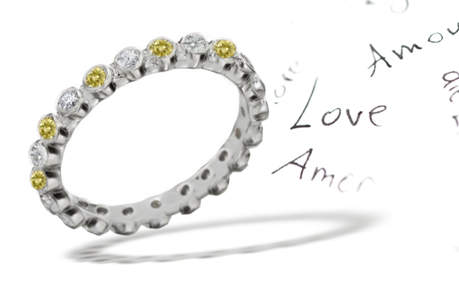 Premier Colored Diamonds Designer Collection - Yelllow Colored Diamonds & White Diamonds Fancy Diamond Eternity Rings