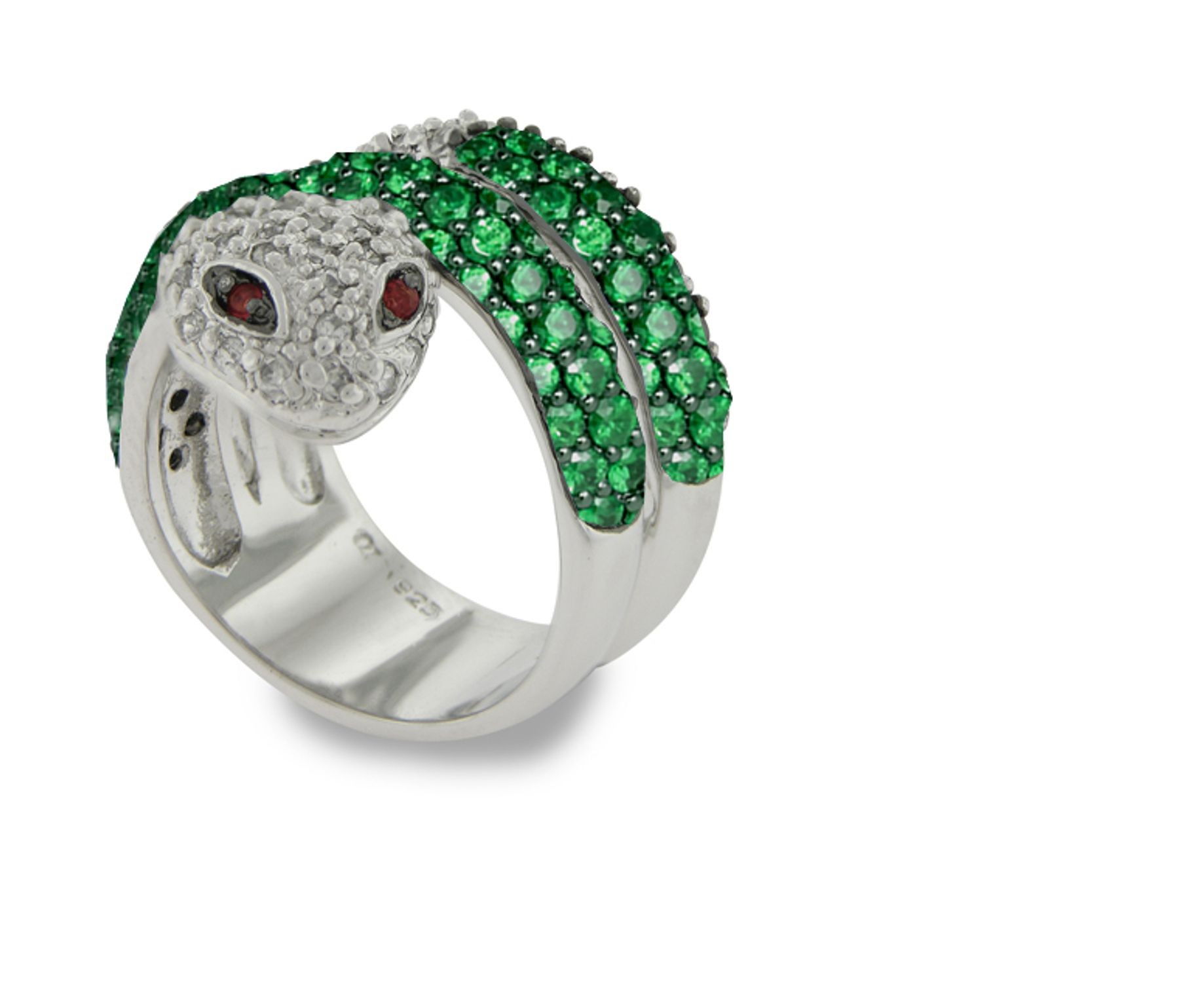 French Micropave Diamond Emerald Double Wrap Gold Serpent Ring with 2.25 cts genuine richly cut emerald