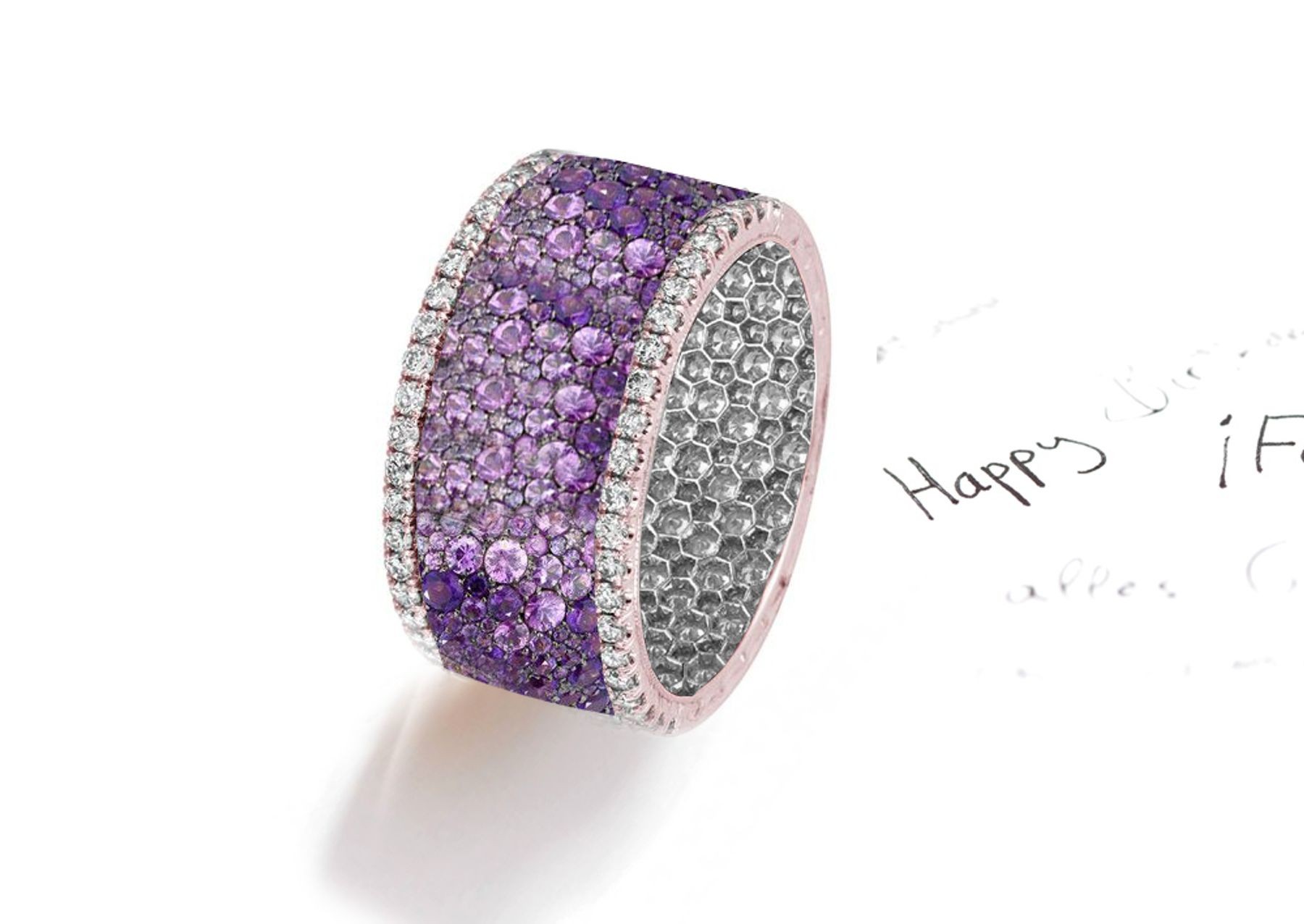 Made to Order Brilliant Cut Round Diamonds & Purple Sapphires Eternity Band Rings