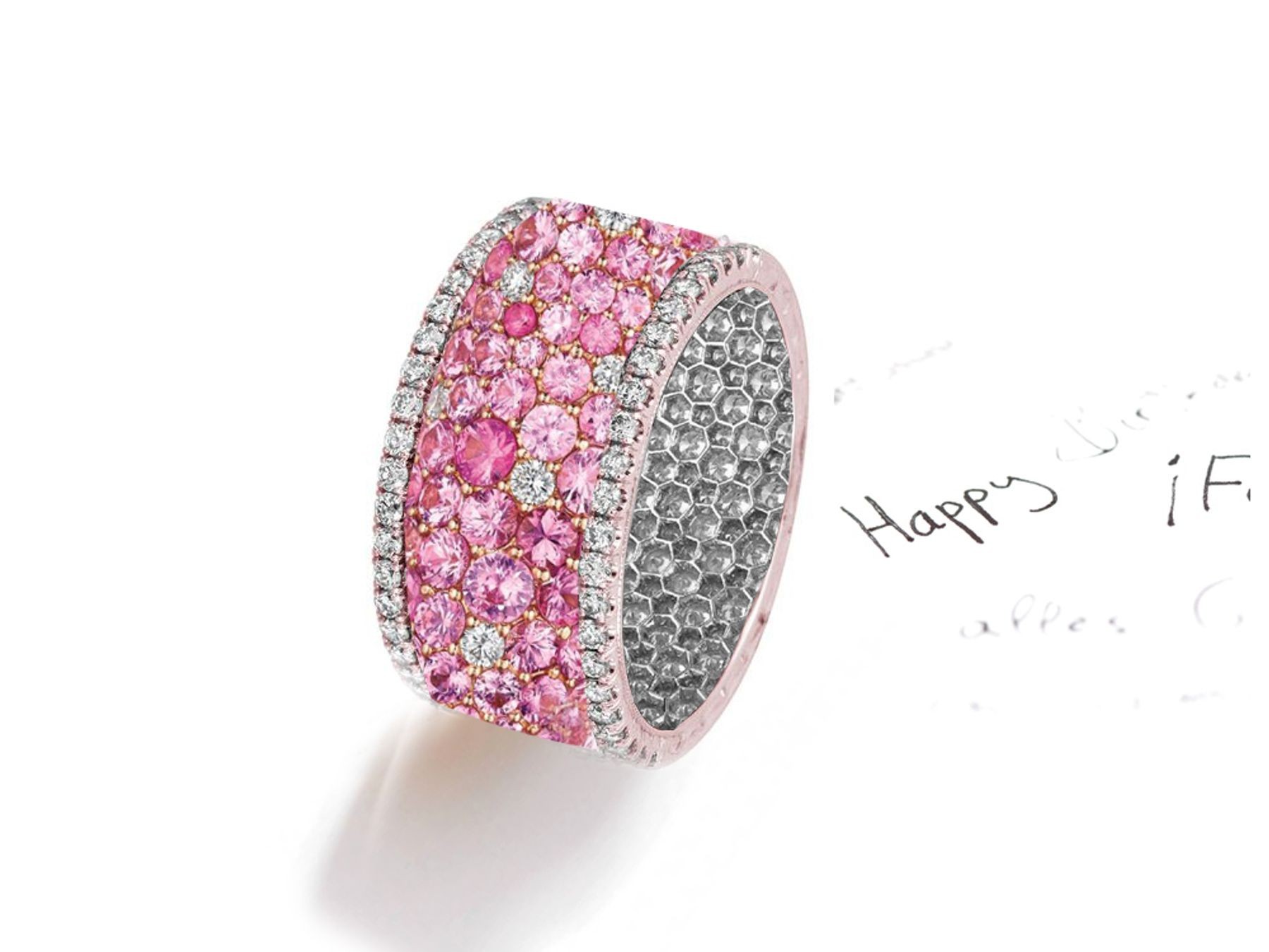 Made to Order Brilliant Cut Round Diamonds & Pink Sapphires Eternity Band Rings