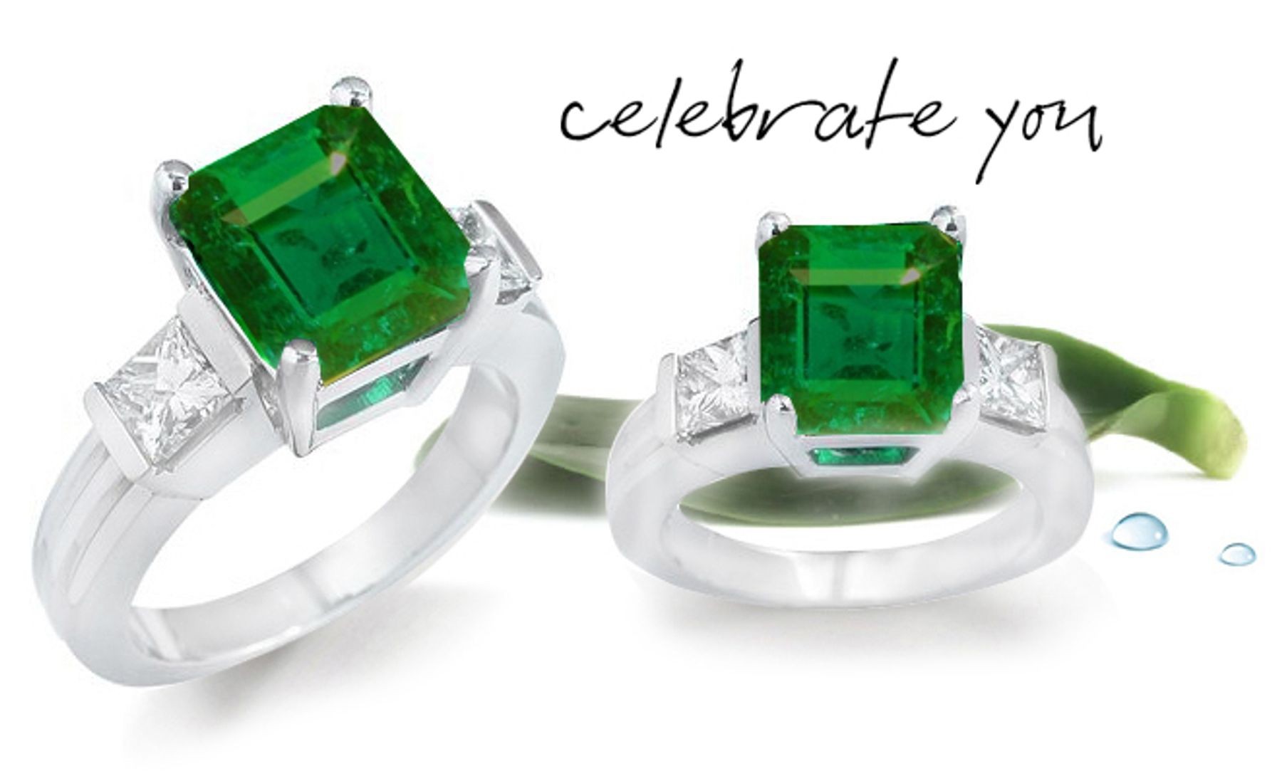 Customize Emerald Three Stone Diamond Ring