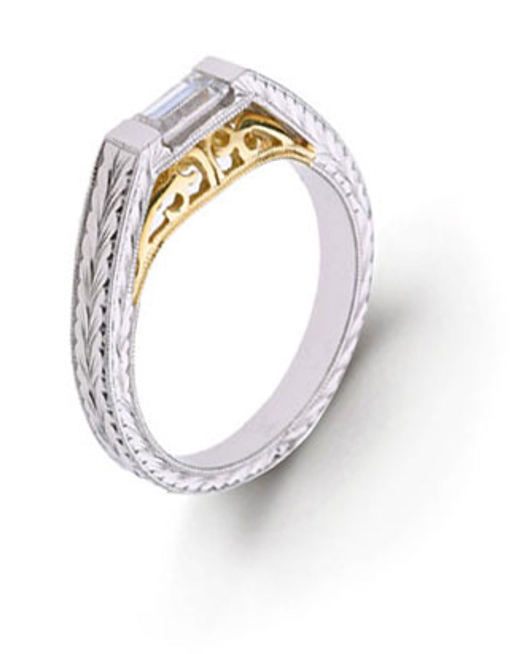 Platinum Hand Engraved Filigree. View Engagement Ring Matching Bands