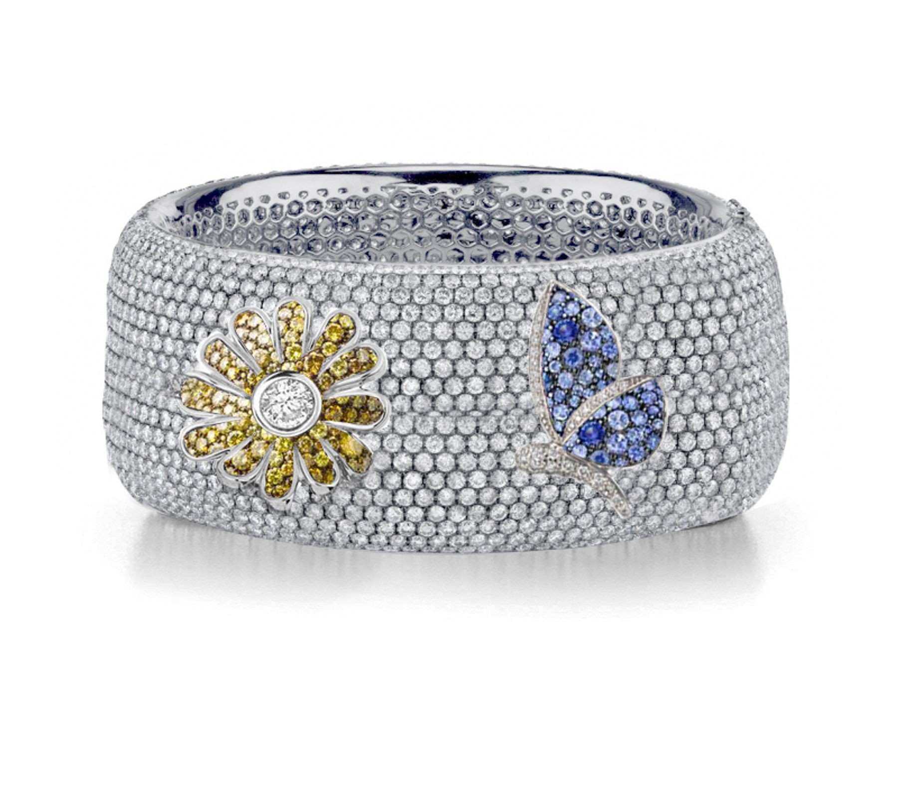 Delicate French pavee Sparkling Brilliant-Cut Round Diamonds & Vivid Multi-Colored Precious Stones Eternity Rings & Bands Featuring Butterflies, Moon & Stars