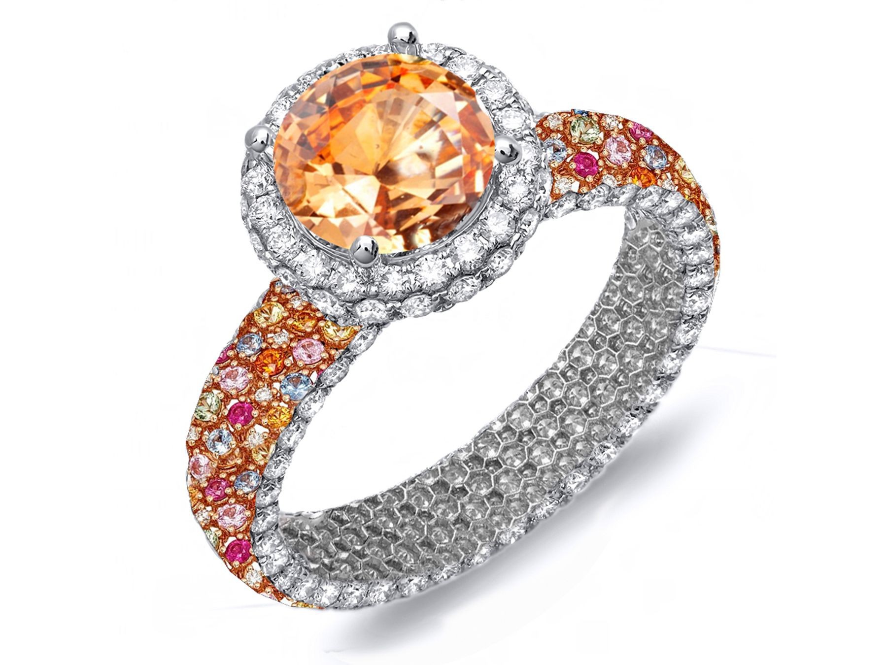 Made To Order Rings Featuring Delicate French Halo Pave Diamonds & Multi-Colored Gemstones