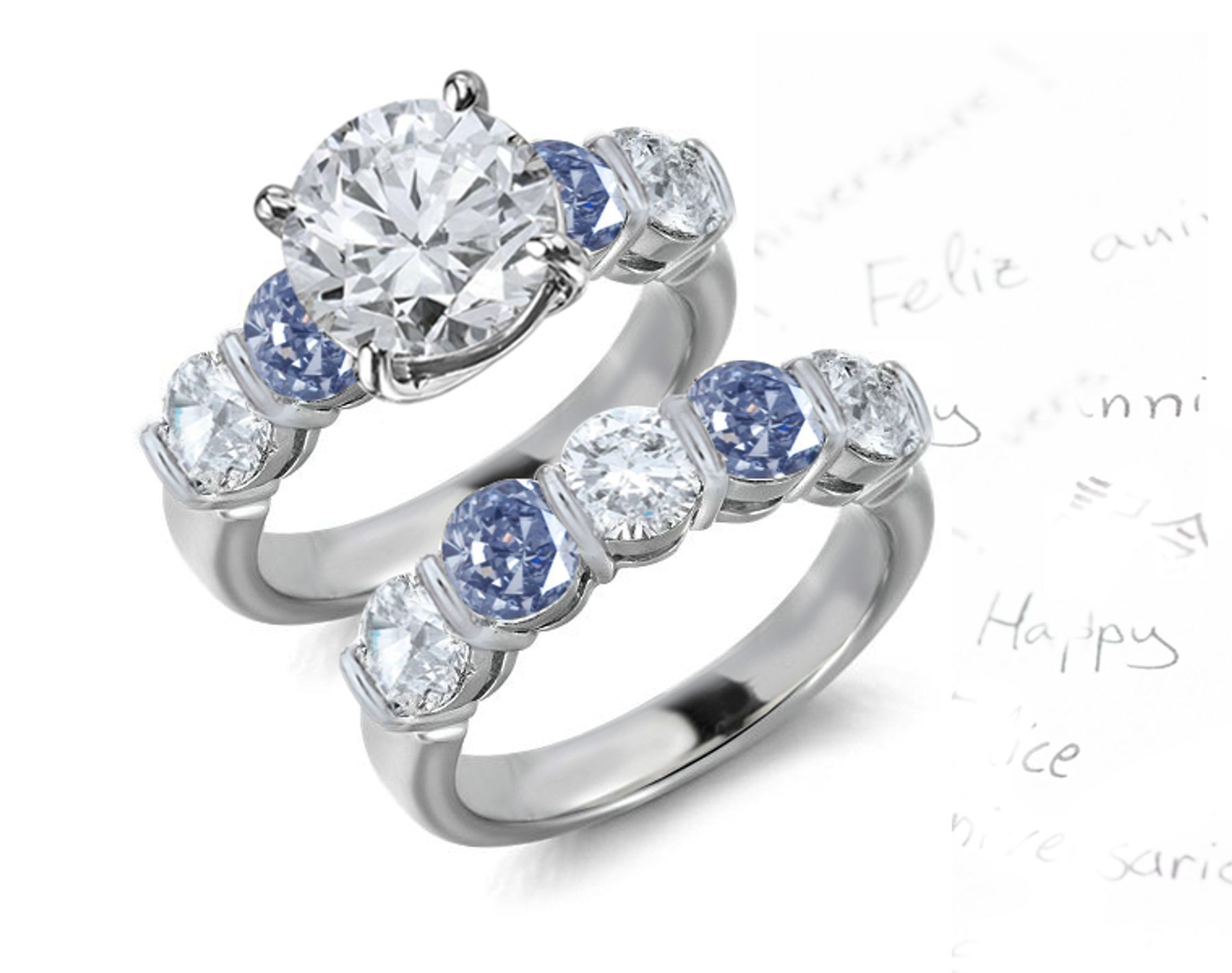 Premier Colored Diamonds Designer Collection - Blue Colored Diamonds & White Diamonds Fancy Blue Diamond Engagement Ring