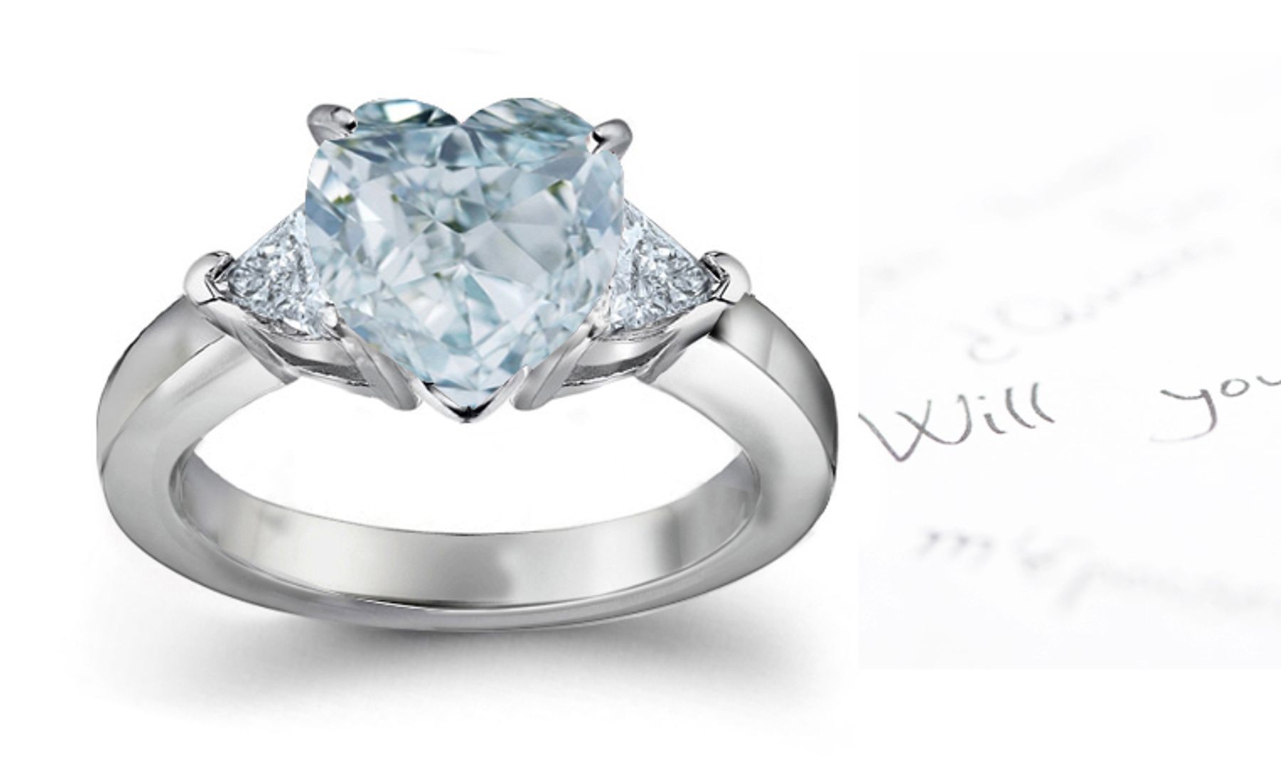 Really Exclusive Center Heart Blue Diamond & Triangular White Diamond Accents Engagement Ring in Platinum