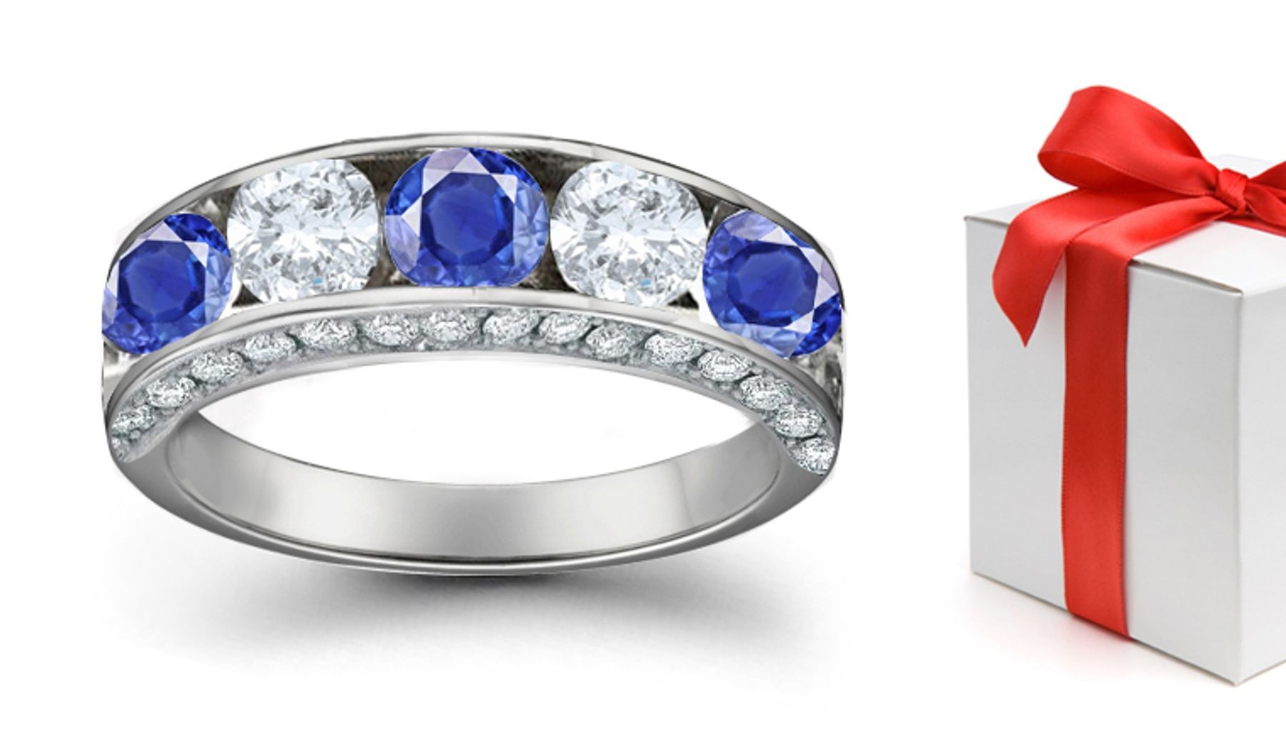 Blue Sapphire & White Diamond Five Stone Rings