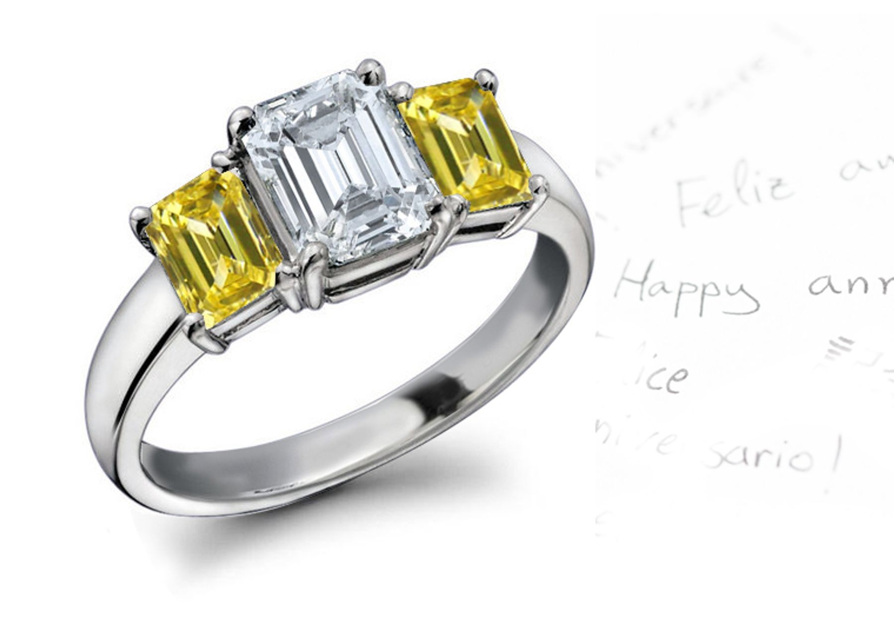 Premier Colored Diamonds Designer Collection - Yellow Colored Diamonds & White Diamonds Fancy Diamond Three Stone Engagement Rings