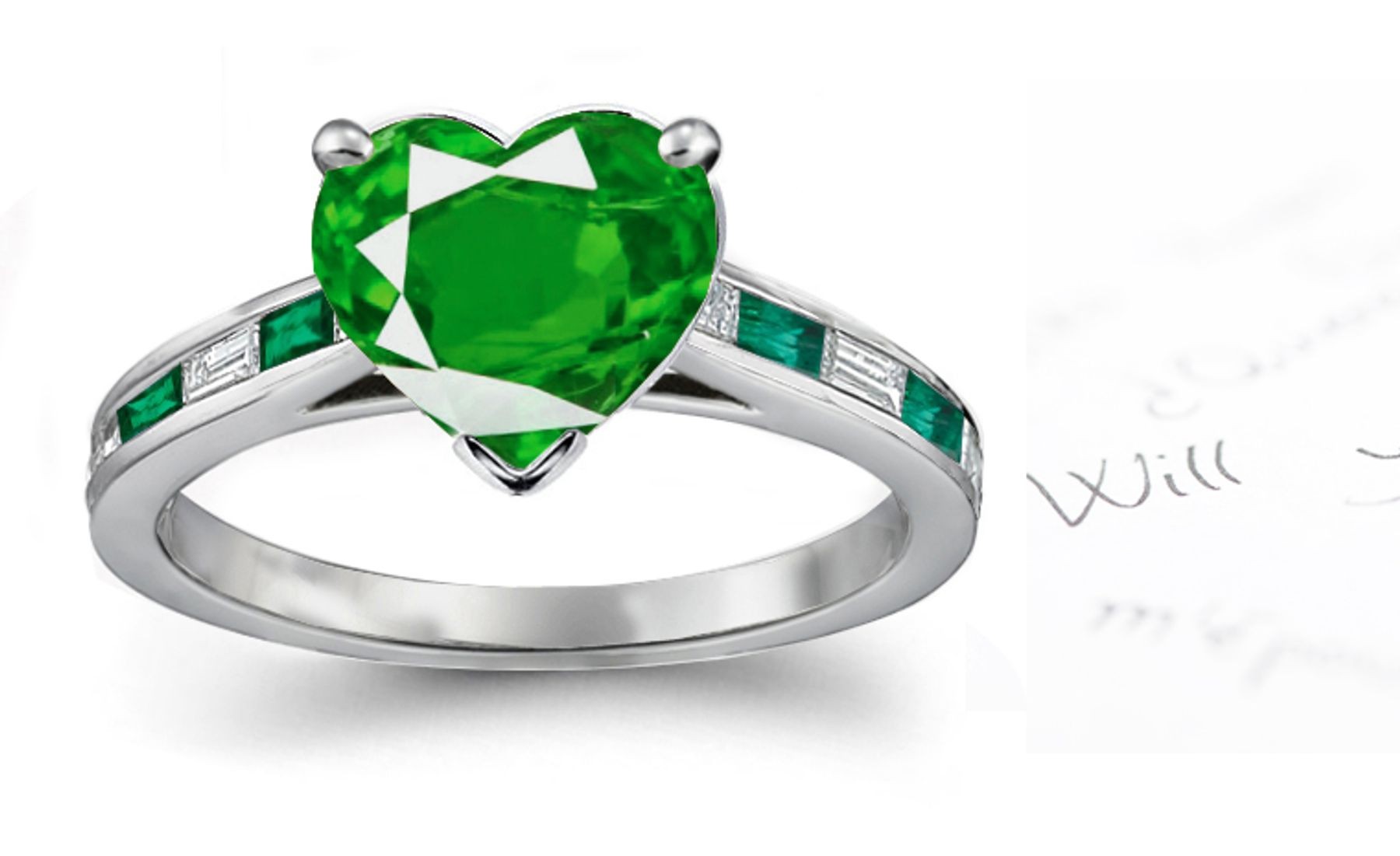 Ancient Treasures: Columbian Solitaire Heart Emerald & Baguette Diamond