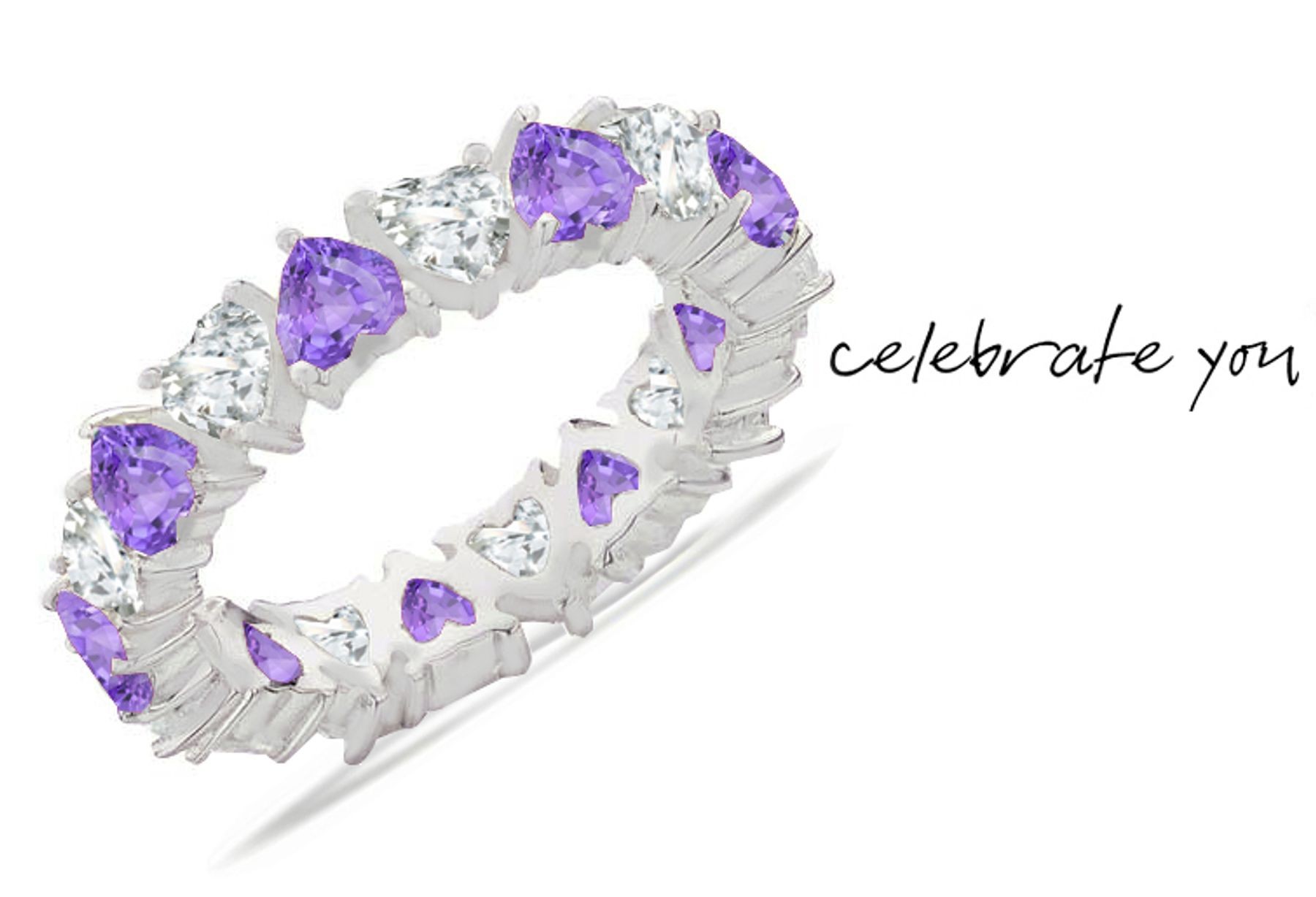 Purple Sapphire Hearts & Diamond Hearts Eternity Rings