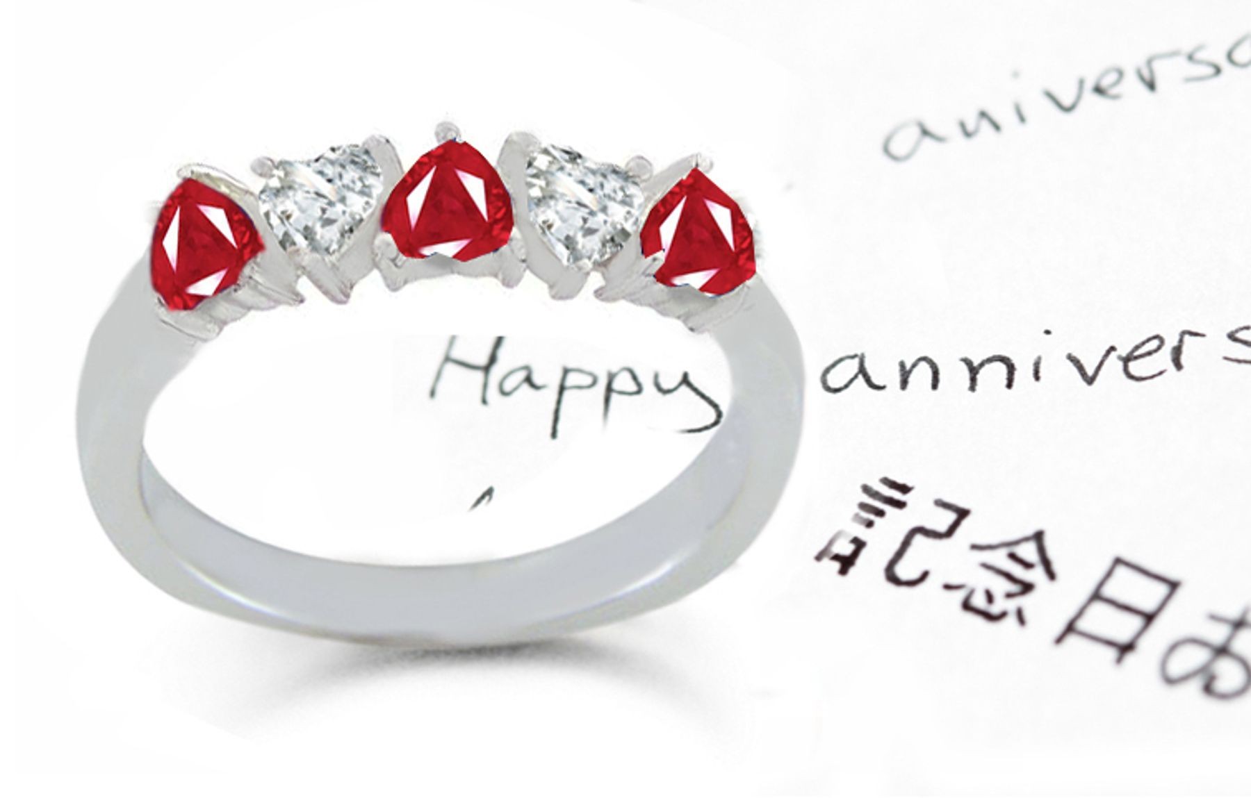 Heart to Heart: Vivid Red Heart Ruby & Diamond Half Eternity Band