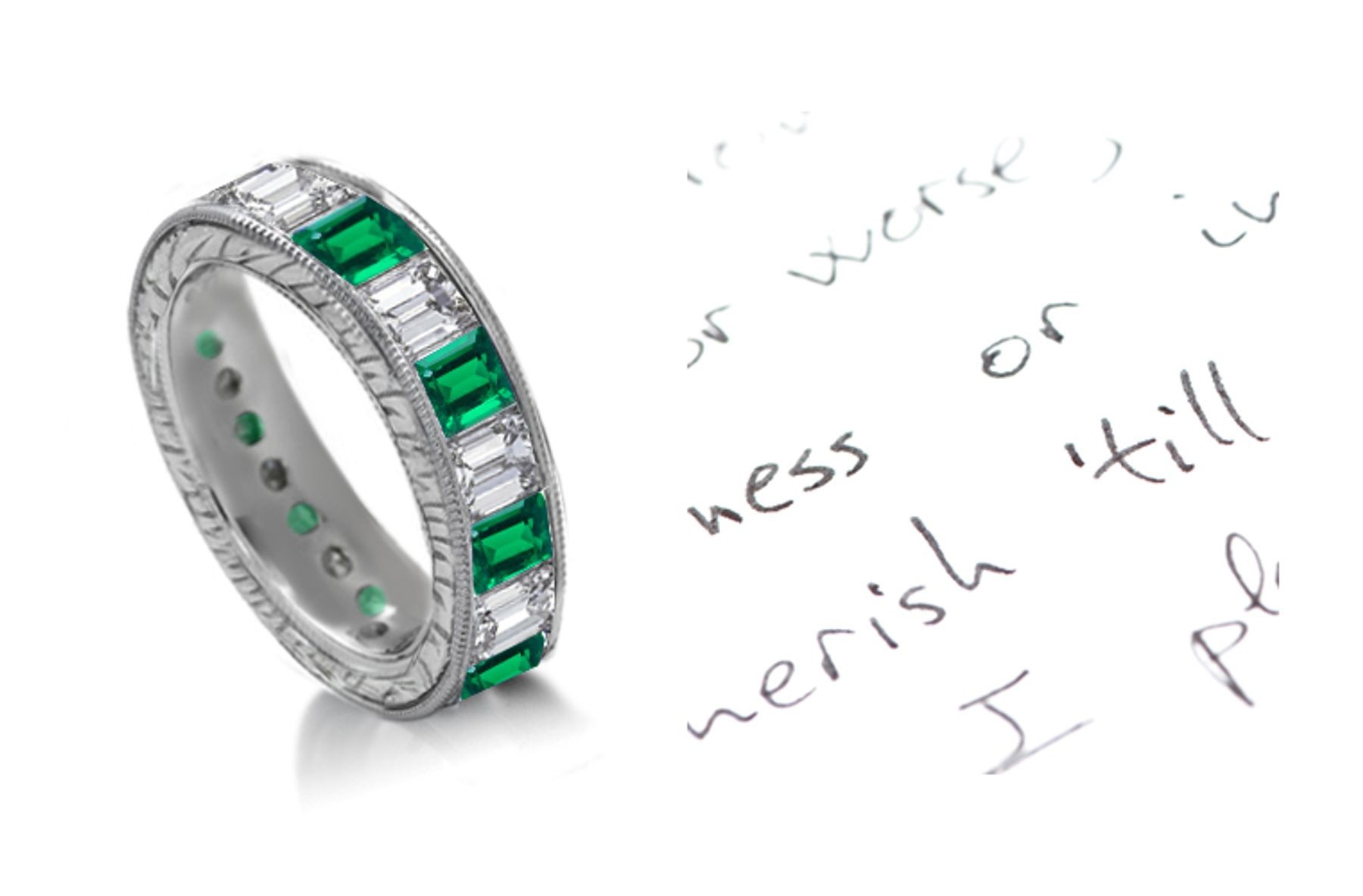 Unique Unrepeatable: Mountain Green Emerald Cut Diamond & Emerald Cut Emerald Eternity Ring
