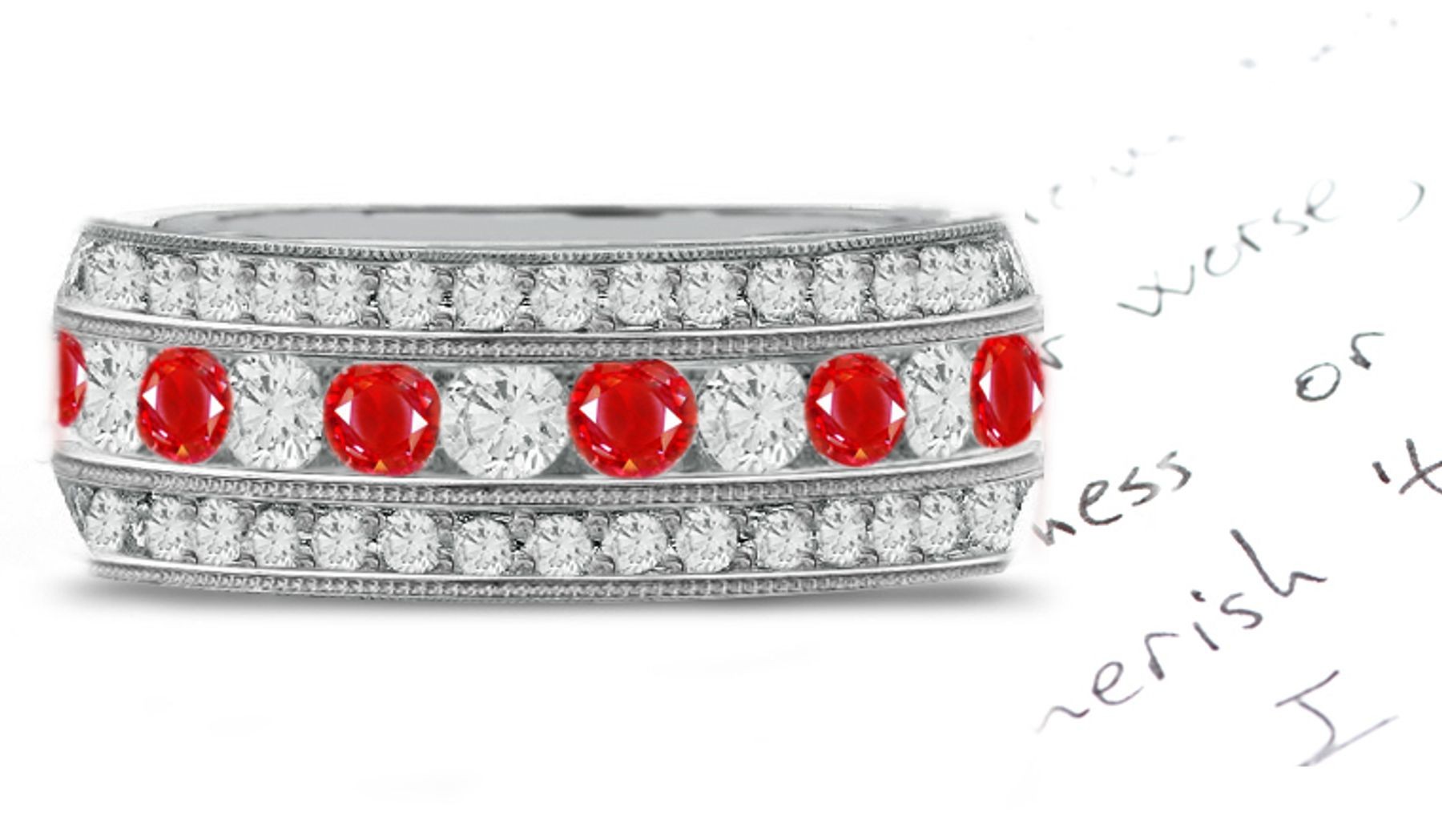 Meaningful Stacked Trio of Ruby & Diamond Eternity Bands in 14k Yellow Gold