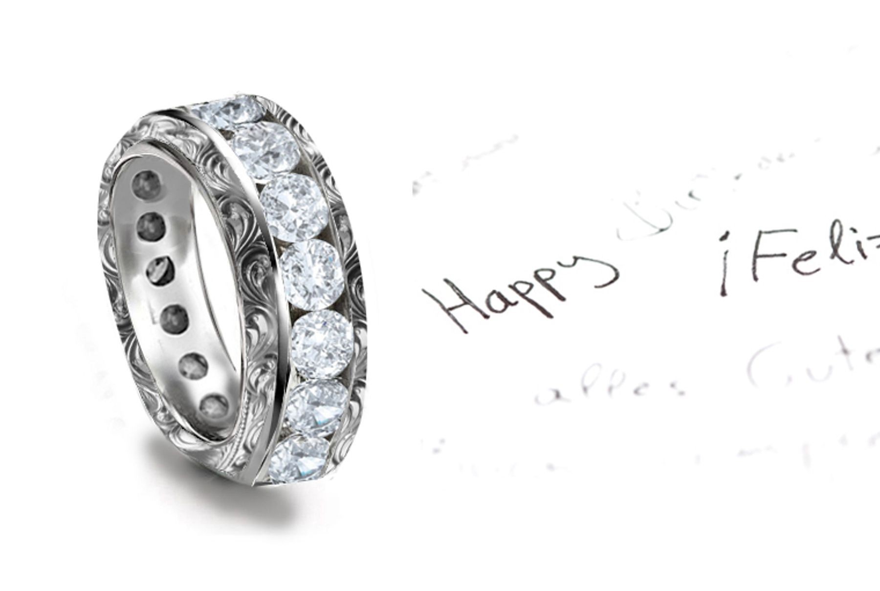 Elegant: Platinum Diamond Band with Circle of Sparkling Diamonds & Scrolling Motifs Size 6 with so much Awe