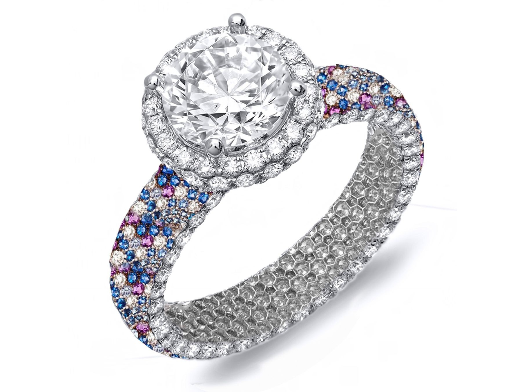 Made To Order Rings Featuring Delicate French Halo Pave Diamonds & Multi-Colored Gemstones