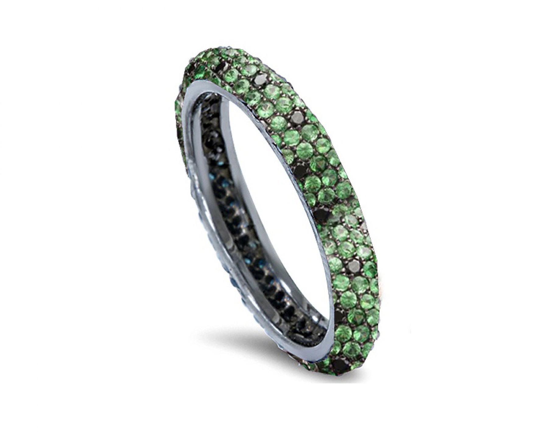 High Quality French pavee Multi-Colored Sapphire & Brilliant-Cut Round Diamond Stackable Eternity Rings & Bands