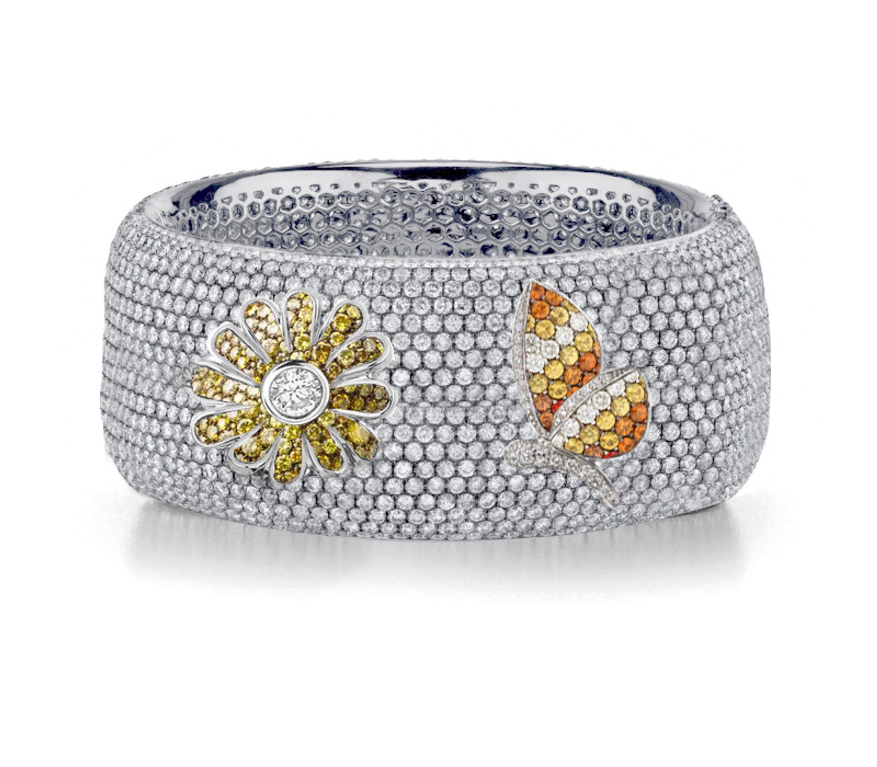 Delicate French pavee Sparkling Brilliant-Cut Round Diamonds & Vivid Multi-Colored Precious Stones Eternity Rings & Bands Featuring Butterflies, Moon & Stars