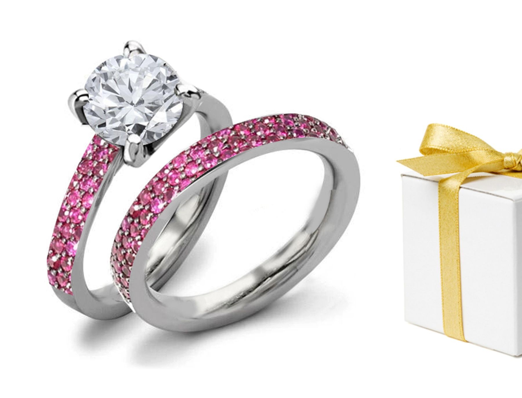 Ruby Designer Diamond Engagement & Wedding Rings Set