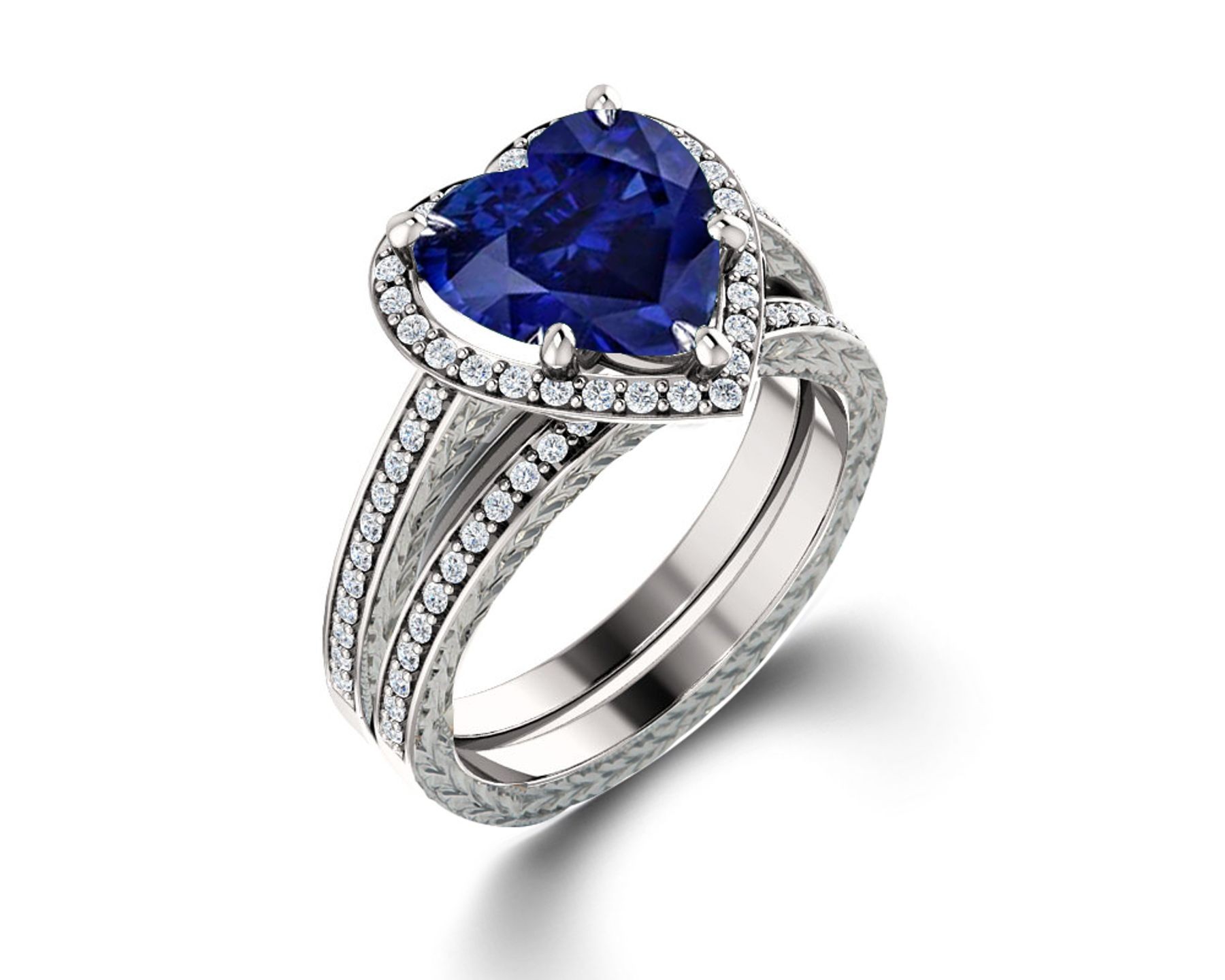 Delicate Micro Pave Halo Vivid Blue Sapphires & Brilliant-Cut Round Diamonds Designer Engagement Rings