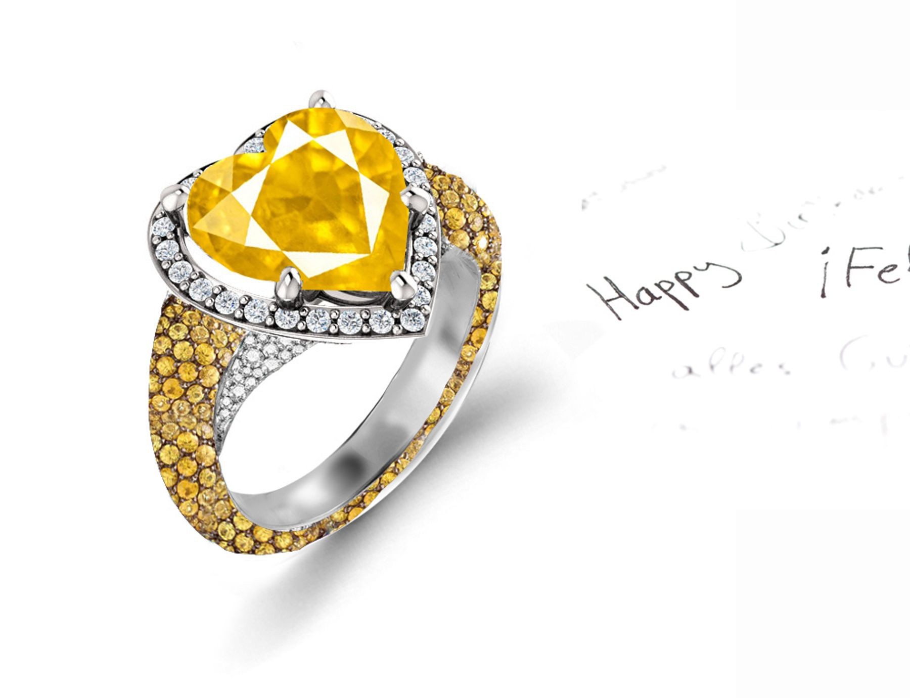 Shop Fine Quality Made To Order Halo pave Diamond & Yellow Sapphire Eternity Style Engagement Rings