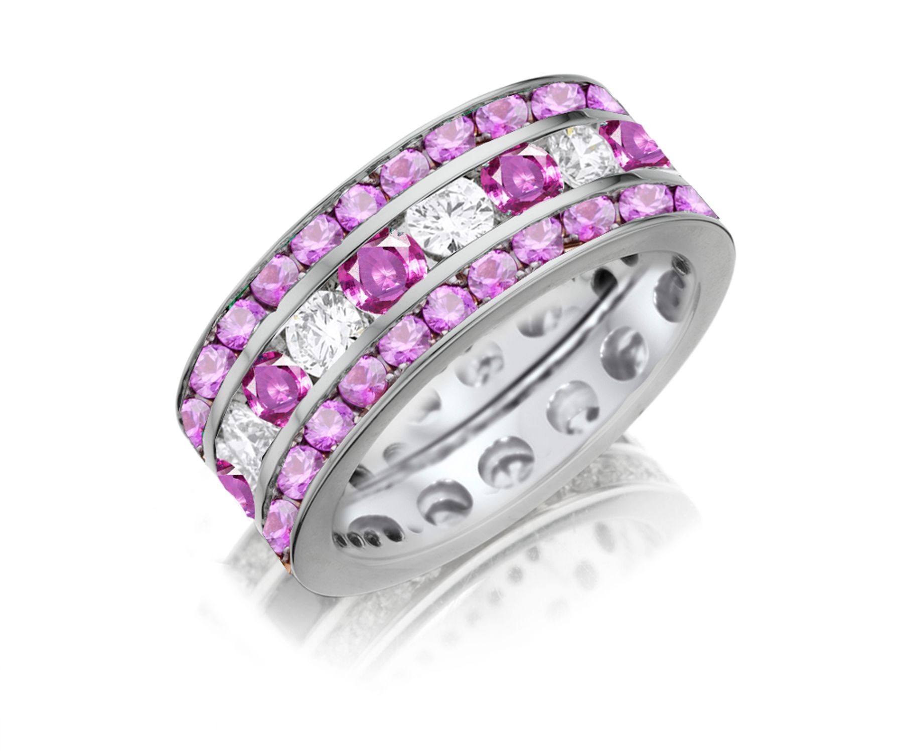 Made To Order Just For You Brilliant Round Cut Pink Sapphire & Diamond Prong Set Eternity Band Rings