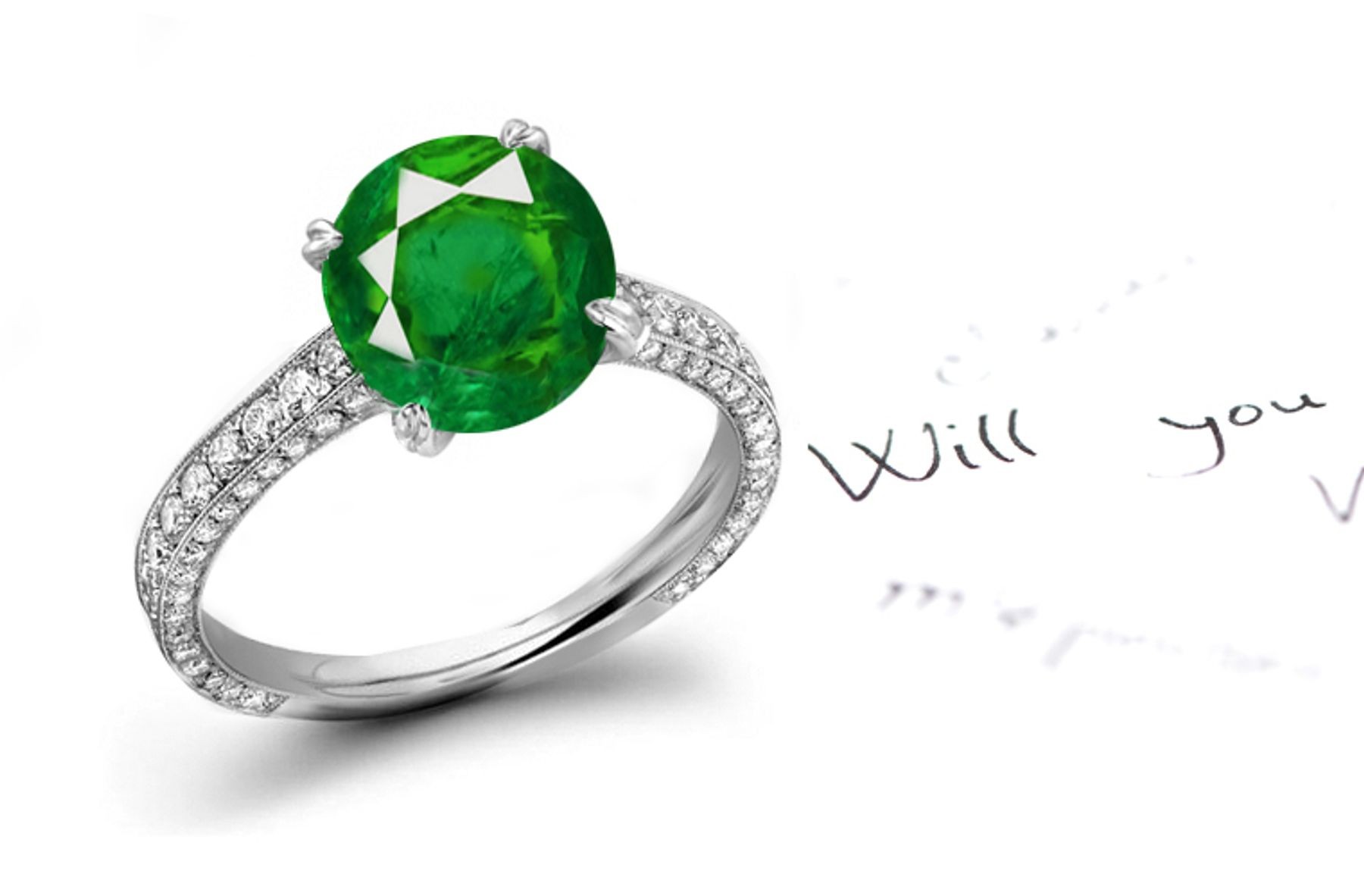 Work of Art: Shop French Art Deco Pave' Emerald Diamond Gold Ring in Platinum
