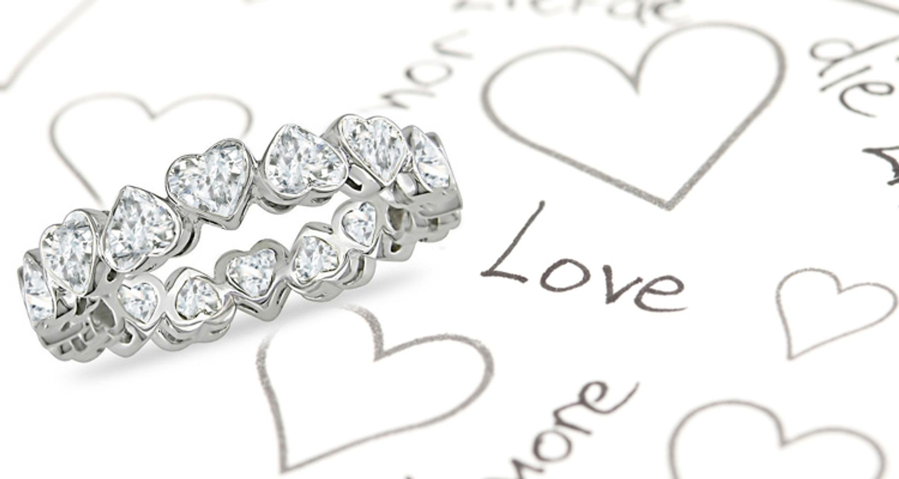 Heart To Heart: Shining & Well-Cut Heart Diamond Eternity Band Bezel Set Heart Diamonds Creating Halo of Divine Light