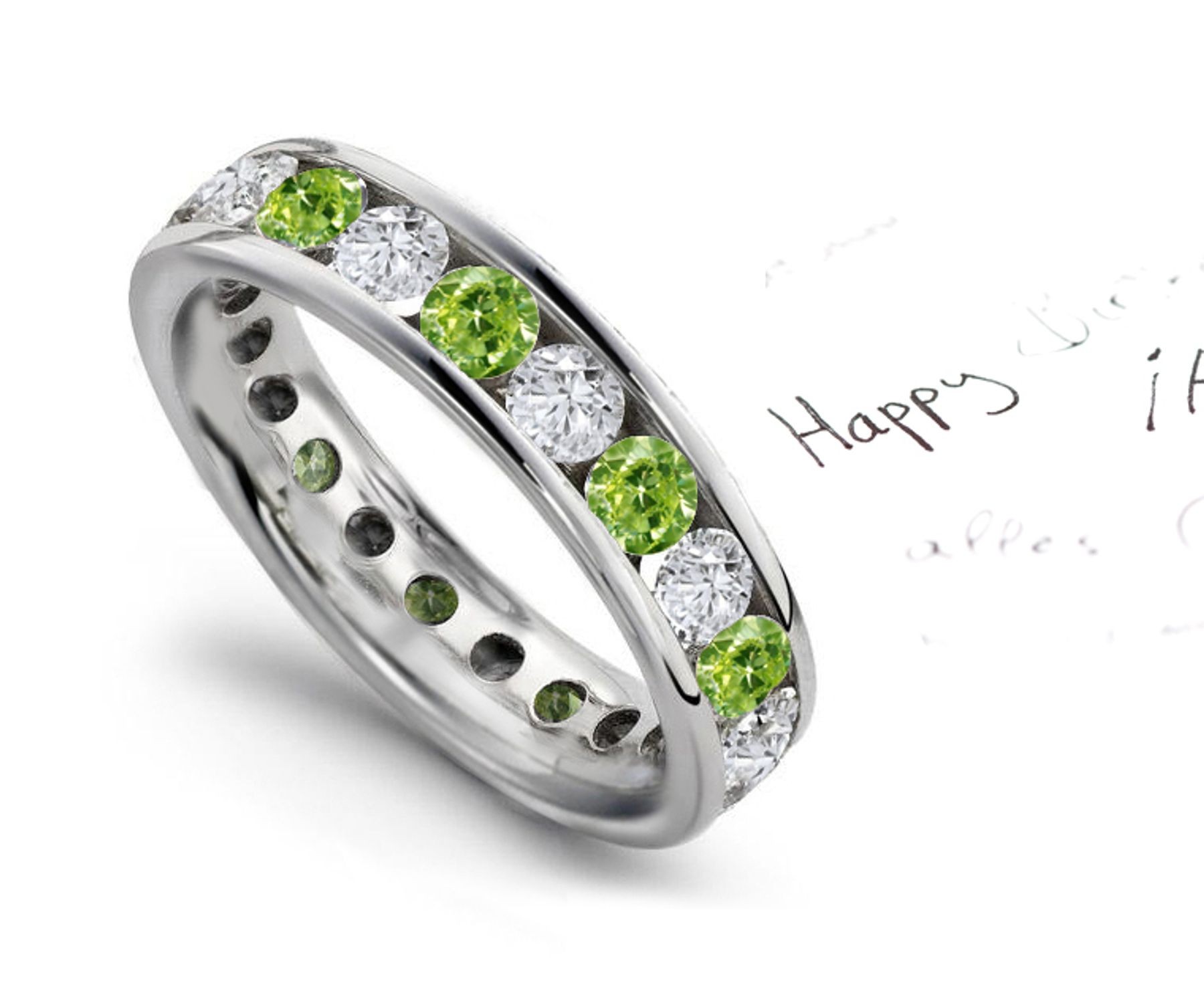 Magnificent: Glittering Round Green Diamonds & White Diamonds Band