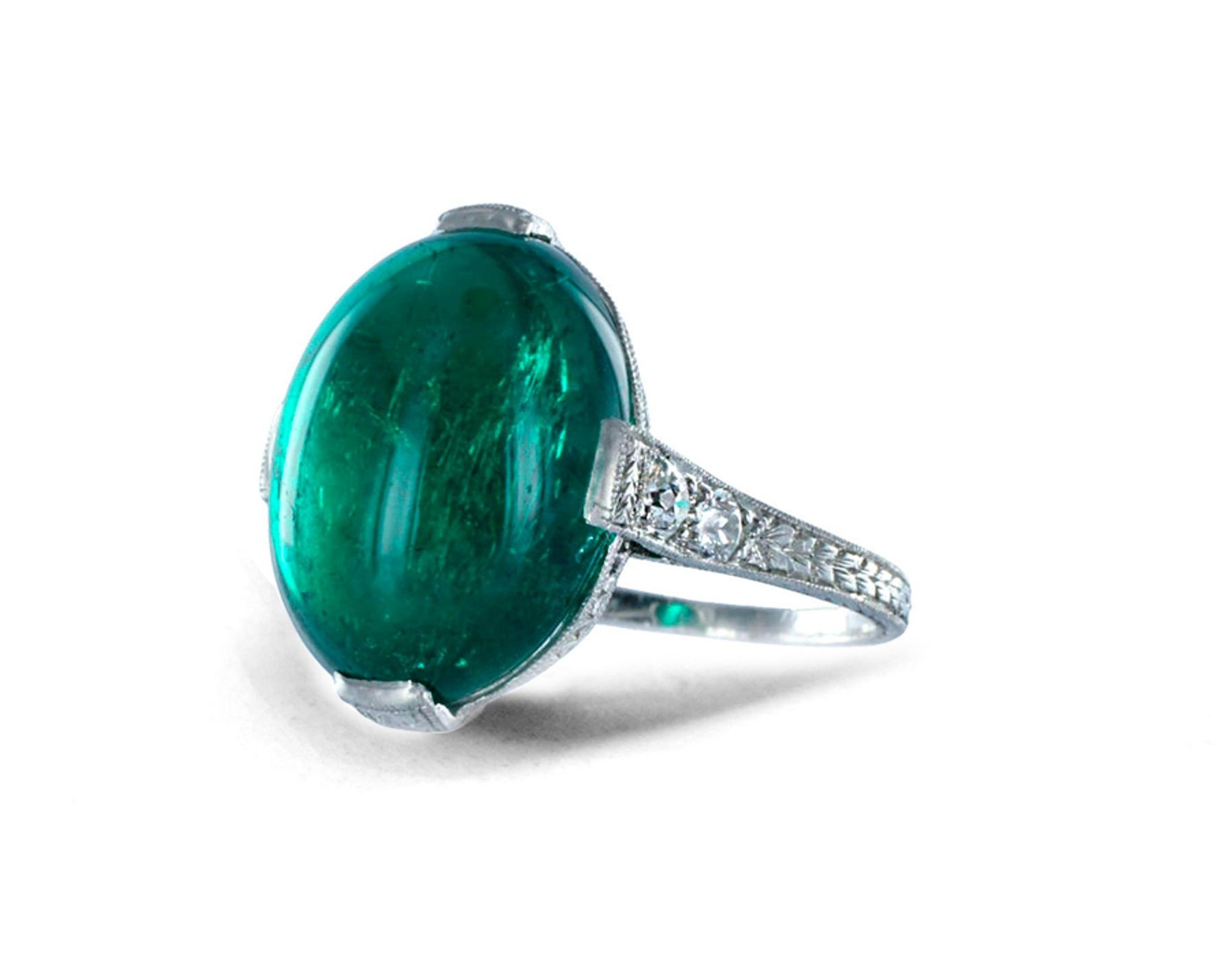 Goldsmith Special Design Victorian Green Hue Crystal Saturated "Vibrant" Emerald Cabochon Ring