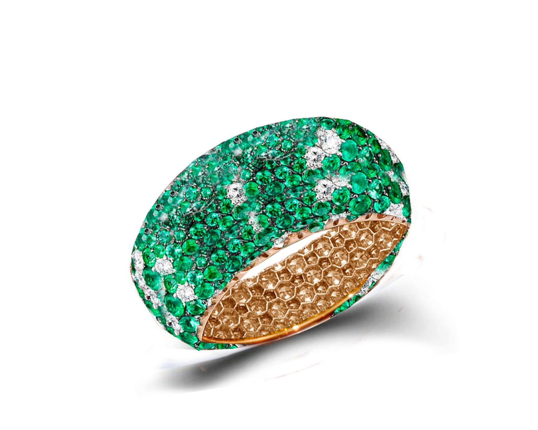 Eternity Ring with Pave Set Emeralds & White Diamonds in Gold or Platinum