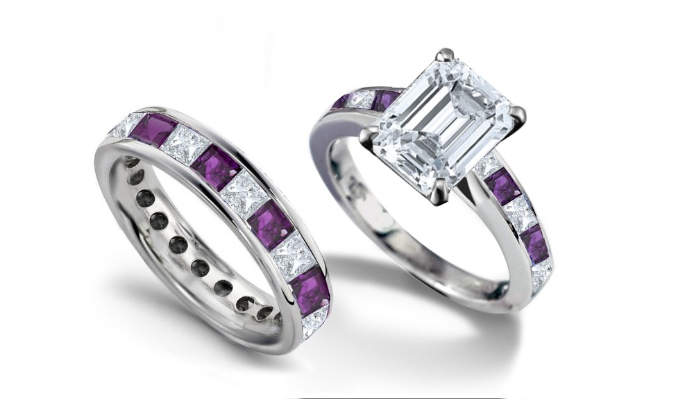 Diamond & Sapphire Engagement & Wedding Rings