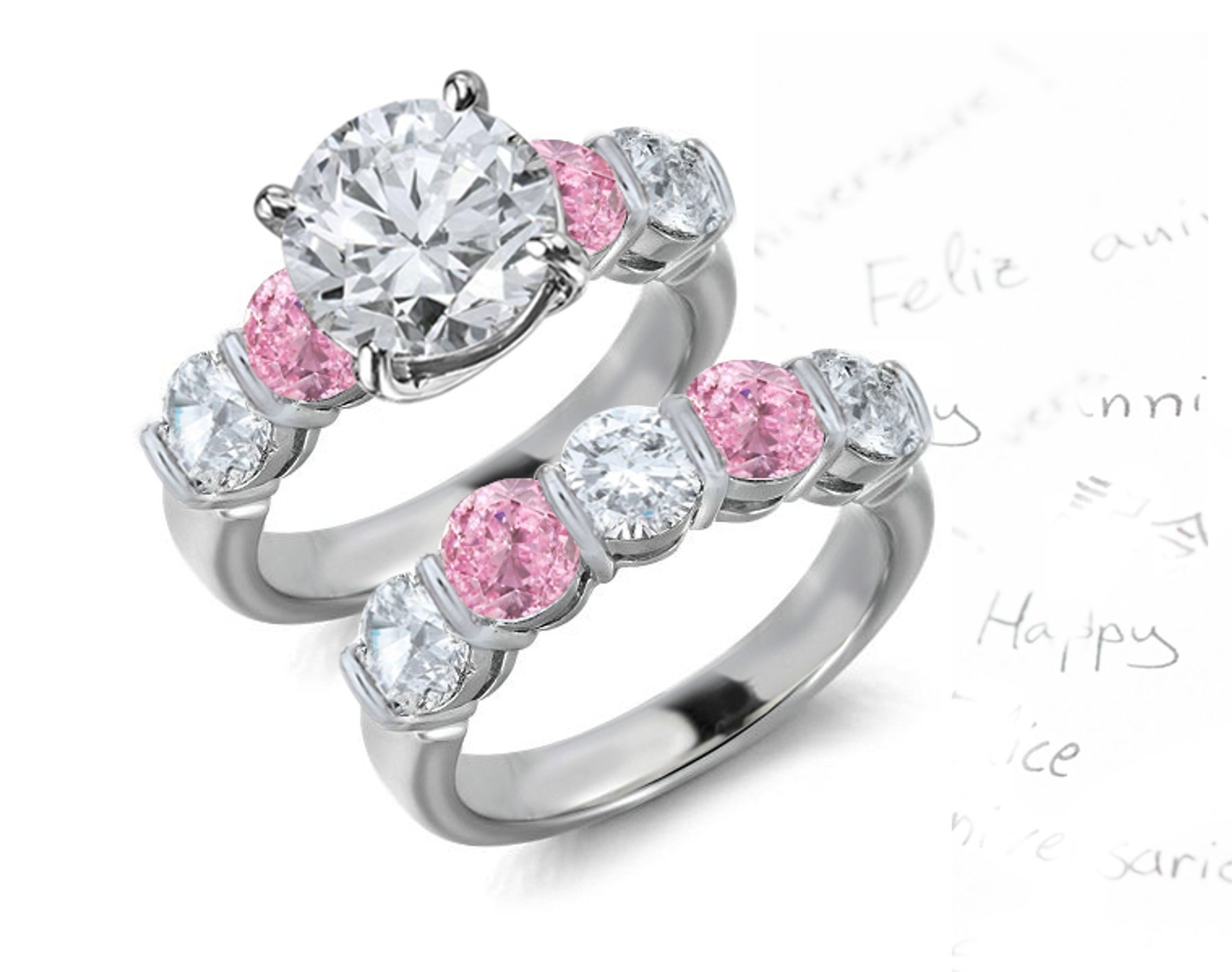 Premier Colored Diamonds Designer Collection - Pink Colored Diamonds & White Diamonds Fancy Pink Diamond Engagement Ring